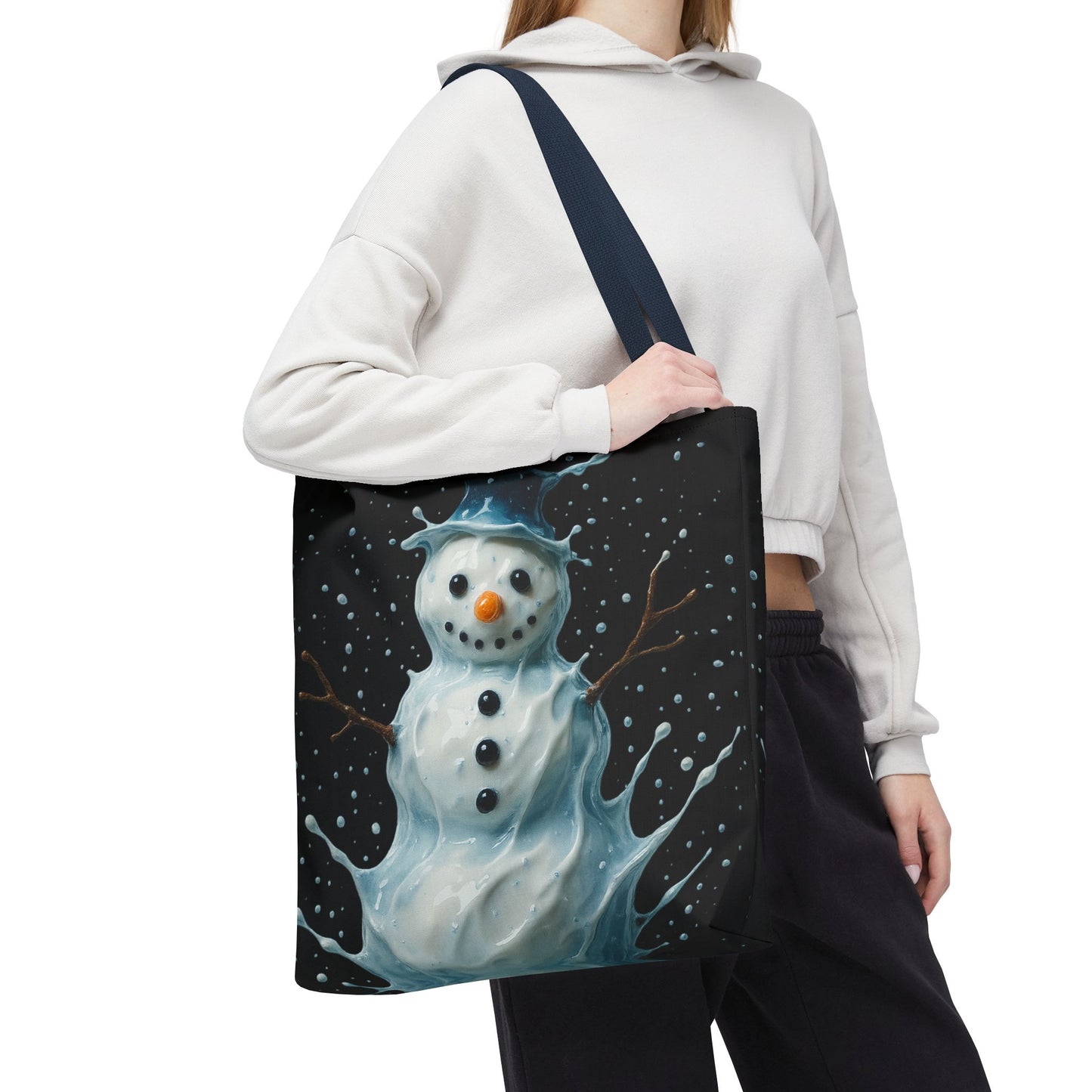 Winter Snowman Tote Bag, Festive Christmas Gift Bag, Holiday Shopping Tote, Snowy Season Accessory, Reusable Winter Art Bag For Everyday Use