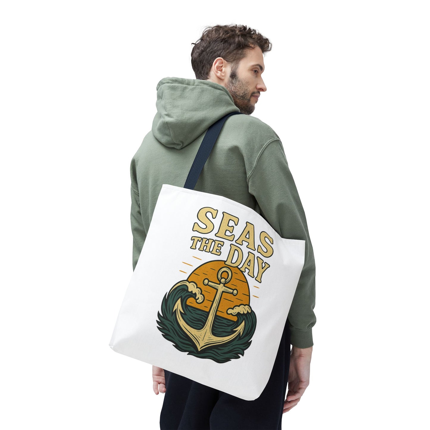 "Seas the Day" Nautical Tote Bag – Funny Beach Quote Canvas Bag with Anchor | Coastal Gift Idea for Summer, Travel, or Daily Use