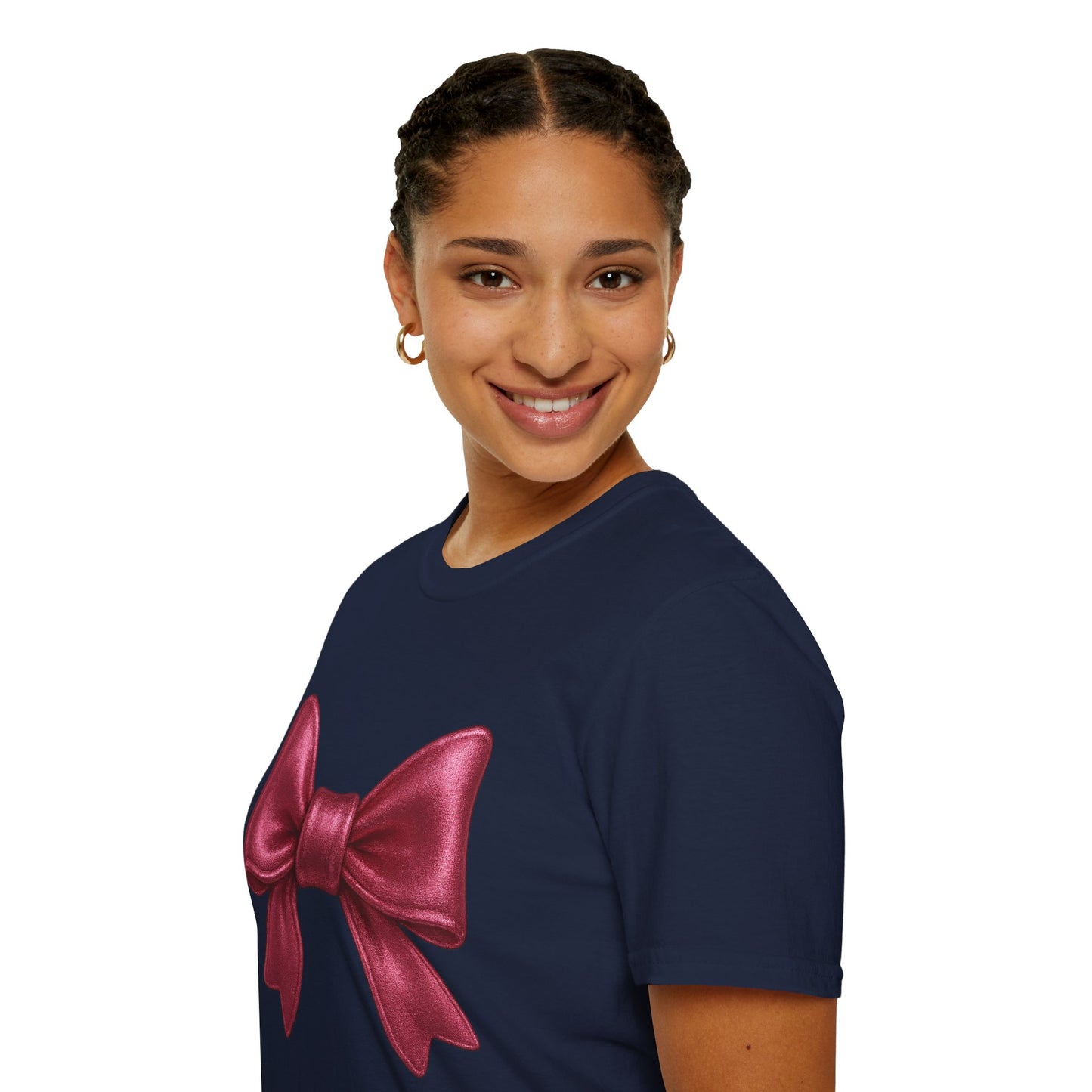 Metallic Burgundy Bow T-Shirt π | Elegant Cute Graphic Tee | Unisex Softstyle Shirt | Gift for Her, Aesthetic Outfit, Celebration Wear