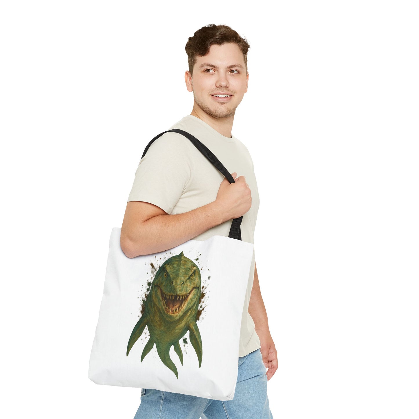 Watercolor Mosasaurus Tote Bag - Prehistoric Sea Monster Art, Dinosaur Ocean Reptile Gift, Eco Canvas Bag for Dino and Marine Fans