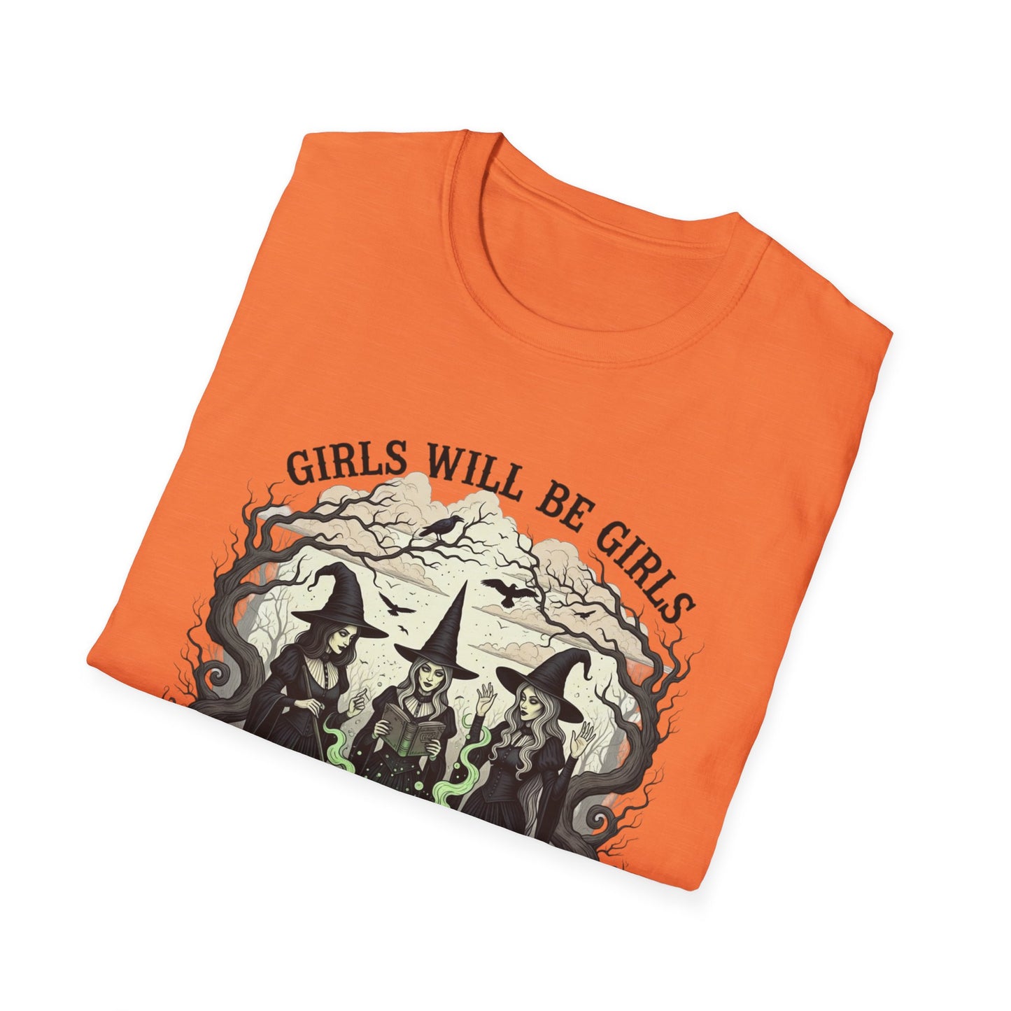 Girls Will Be Girls Witch Tee - Witches Brewing Cauldron Shirt - Halloween Witchy Vintage Feminist Spooky Gift for Women