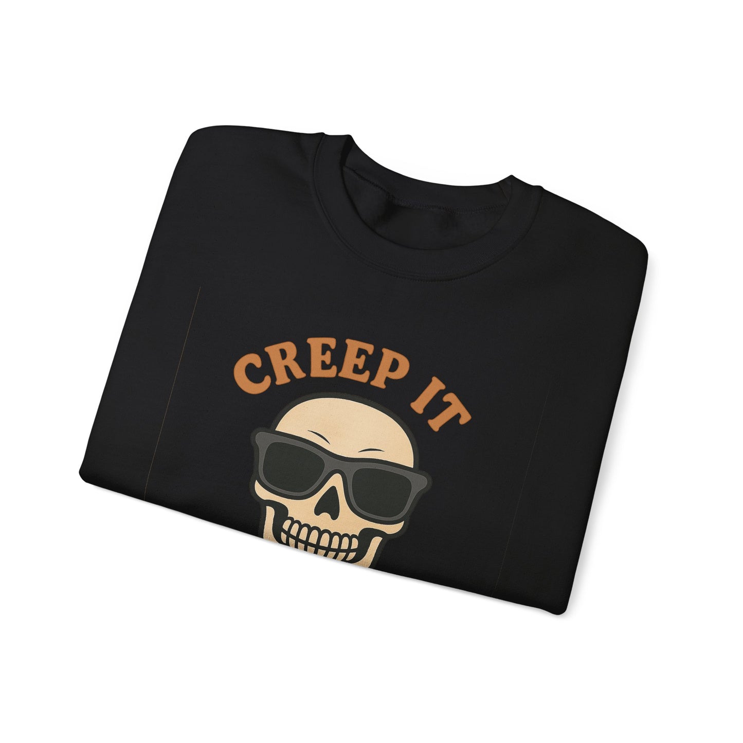Creep It Real Skull Sweatshirt, Funny Halloween Skull Crewneck, Spooky Skeleton Pullover, Dark Graphic Sweatshirt, Unisex Halloween Gift