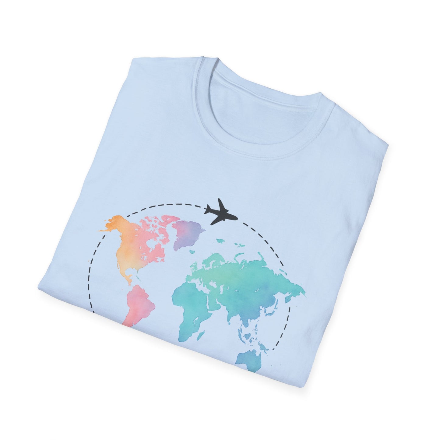 Adventure Awaits Travel Shirt | Watercolor World Map Tee for Women and Men | Wanderlust Gift for Travelers, Hikers, Campers, Beach Lovers