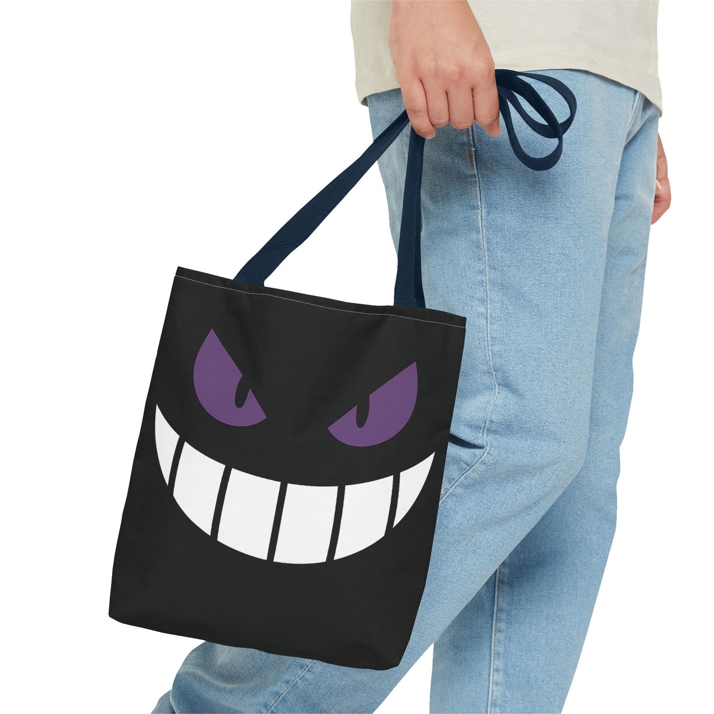 Evil Grin Tote Bag, Spooky Purple Eyes Reusable Shopping Bag, Creepy Cute Halloween Tote, Gothic Horror Canvas Bag, Gamer Room Accessory