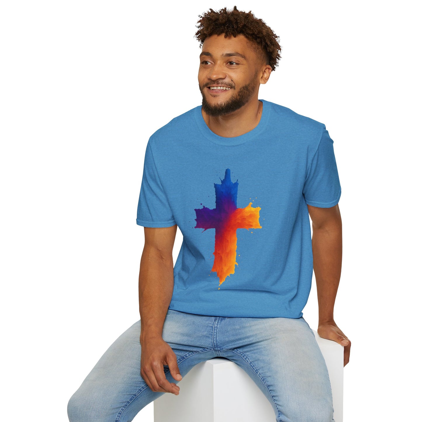 Colorful Abstract Cross T‑Shirt | Bold Grunge Paint Splatter Christian Tee | Unique Vibrant Gift | Inspirational Faith Graphic Shirt