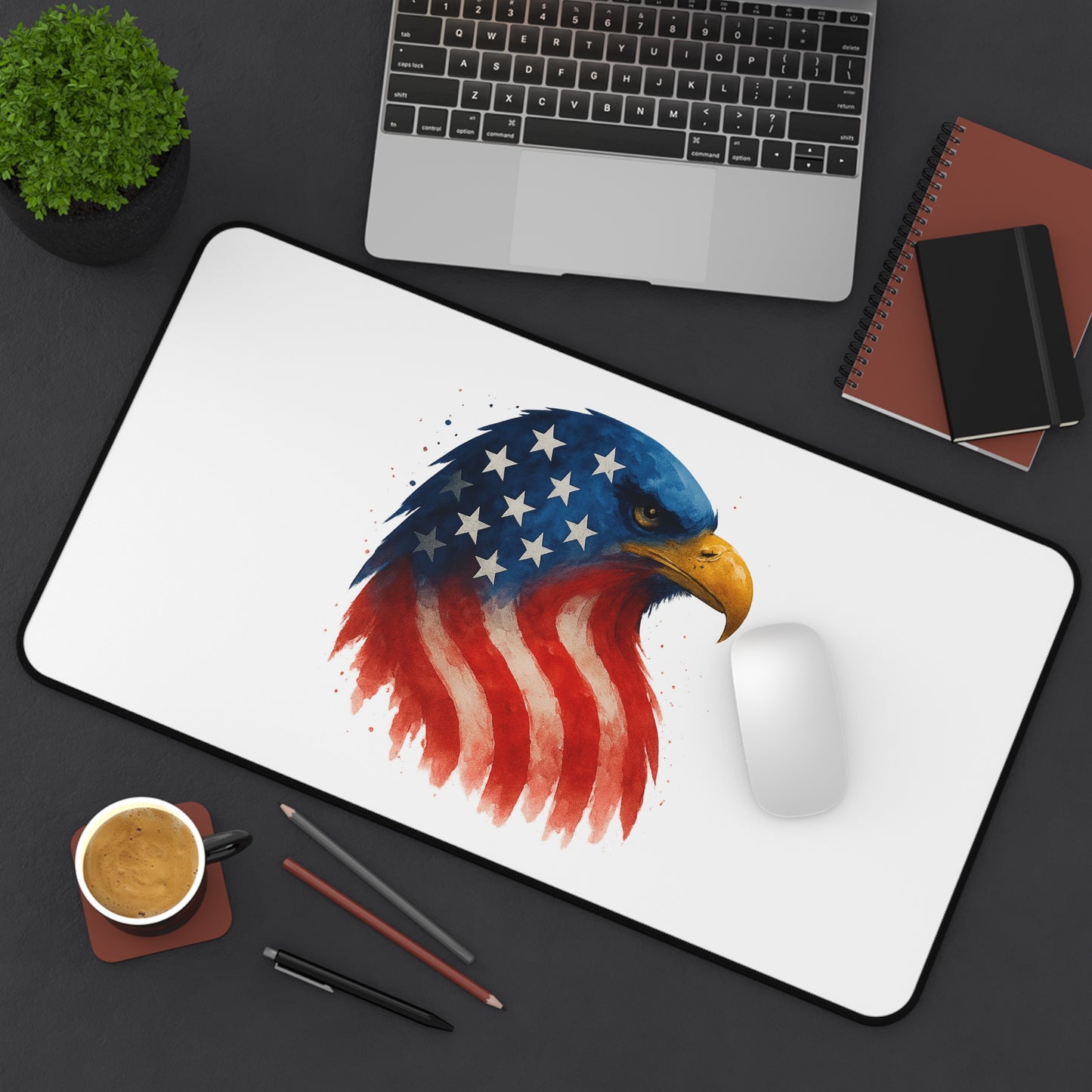 Patriotic Eagle Desk Mat USA Flag Gaming and Office Extended Mouse Pad - Bald Eagle Art Gift for Veterans, 4th of July, Memorial Day