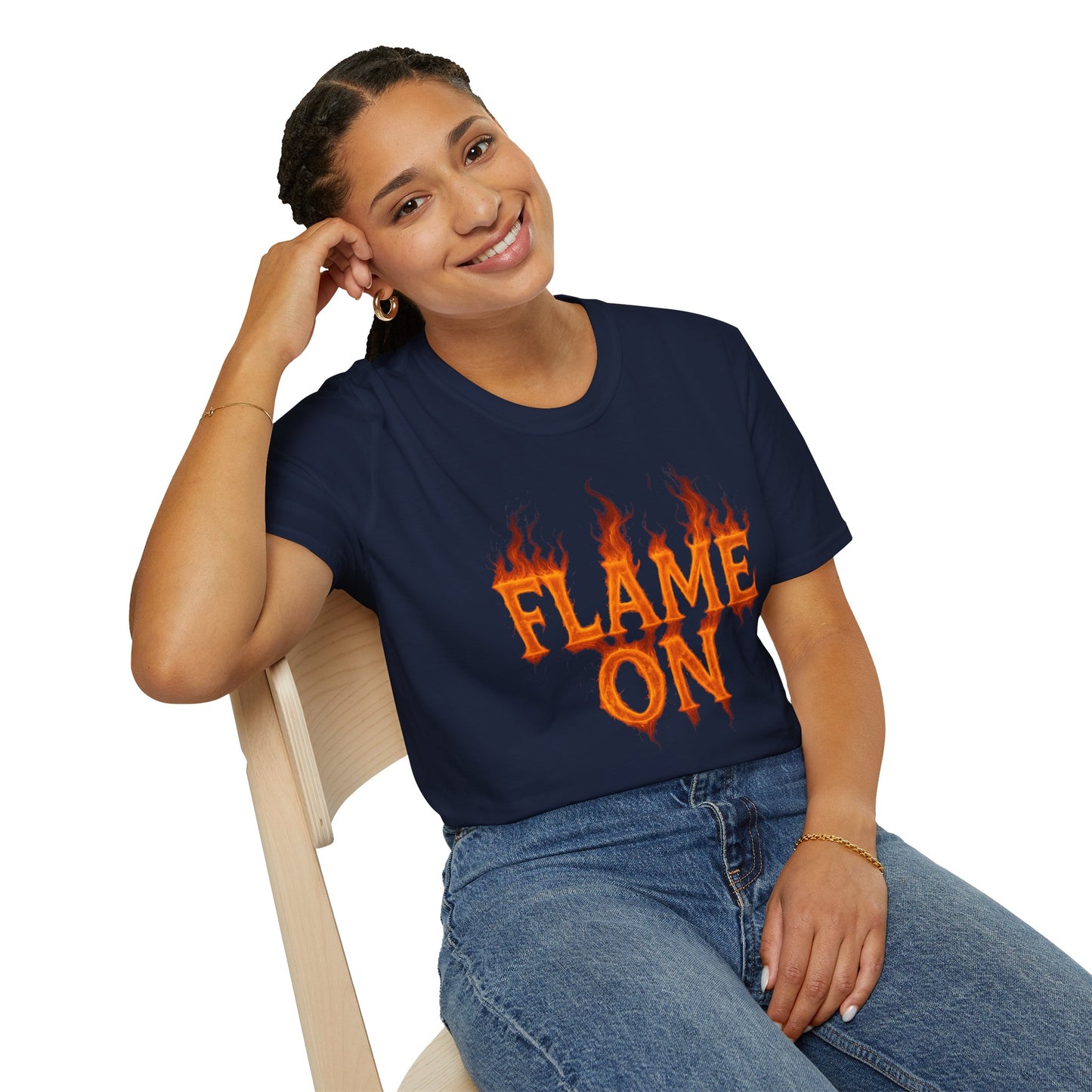 Flame On Fire Typography Shirt - Superhero Fan Gift, Personalized Fiery Slogan Tee, Comic Style Flame Letter T-Shirt, Flame Lover Shirt