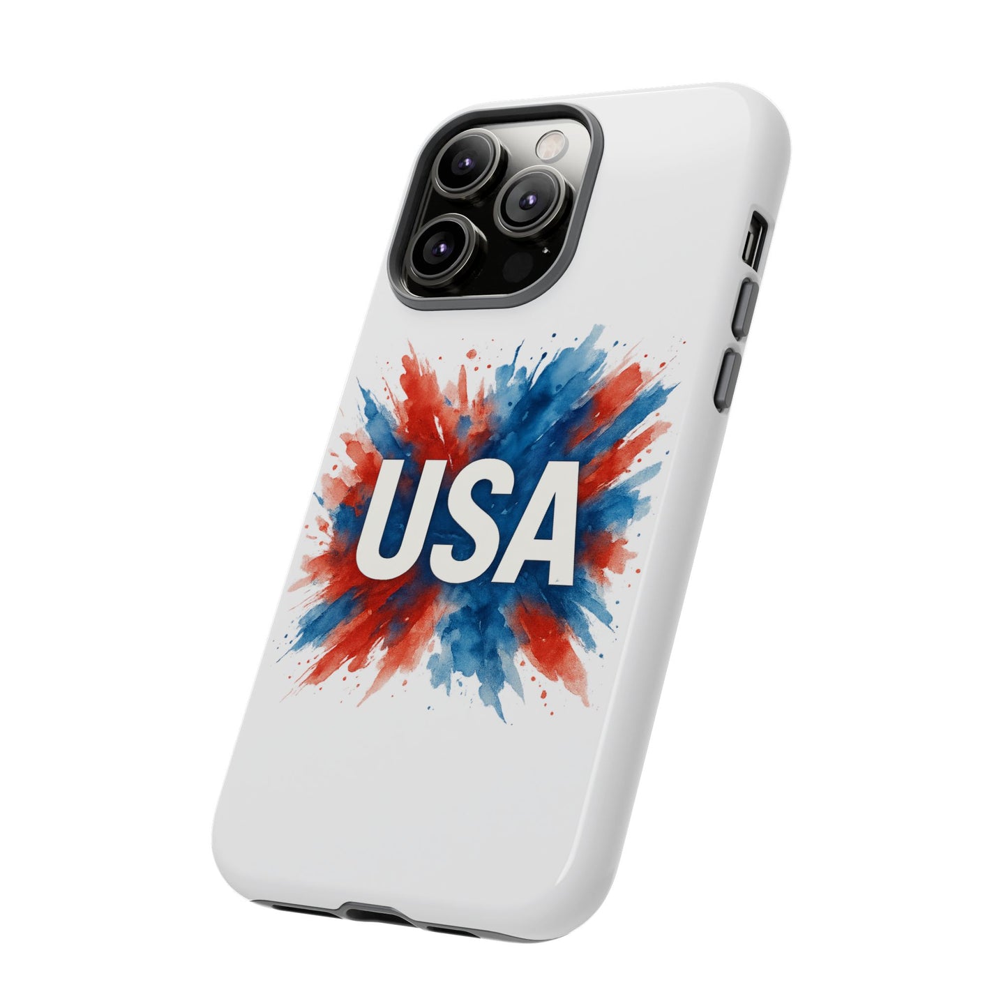 USA Splash iPhone Case - Patriotic Red White Blue Tough Cover, Dual-Layer Protection, 4th of July Memorial Day Gift