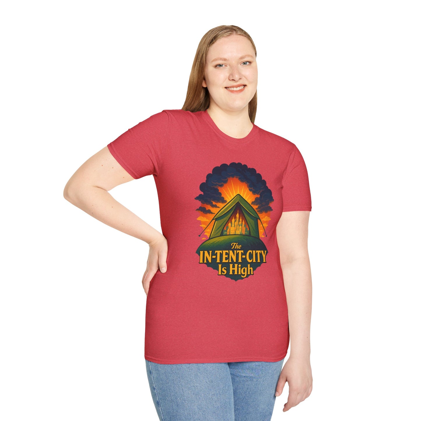 In-Tent-City Is High Camping Tee | Retro Tent Graphic T-Shirt for Hikers & Campers | Funny Outdoorsy Gift | Vintage Style Unisex Tee