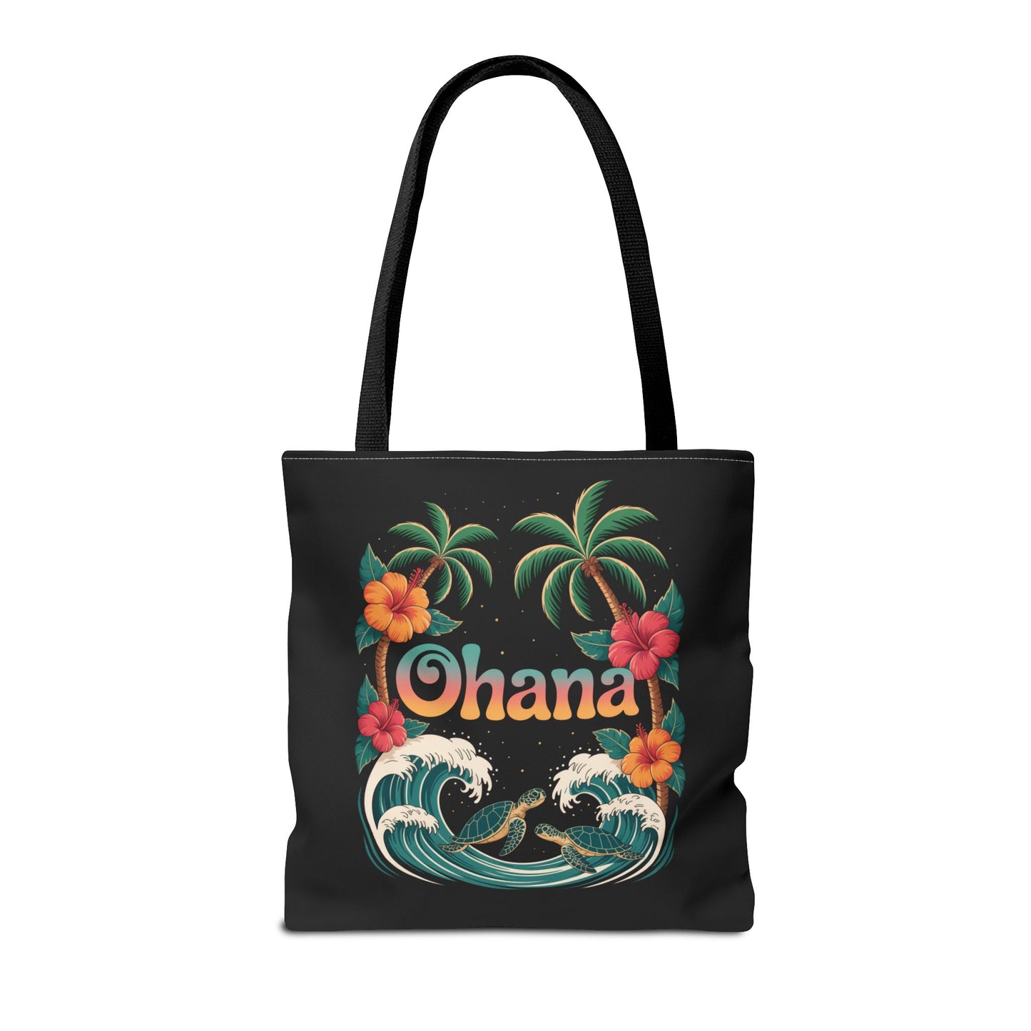Ohana Tote Bag – Hawaiian Beach Tote with Sea Turtles & Palm Trees – Floral Tropical Reusable Bag, Summer Gift, Aesthetic Travel Purse