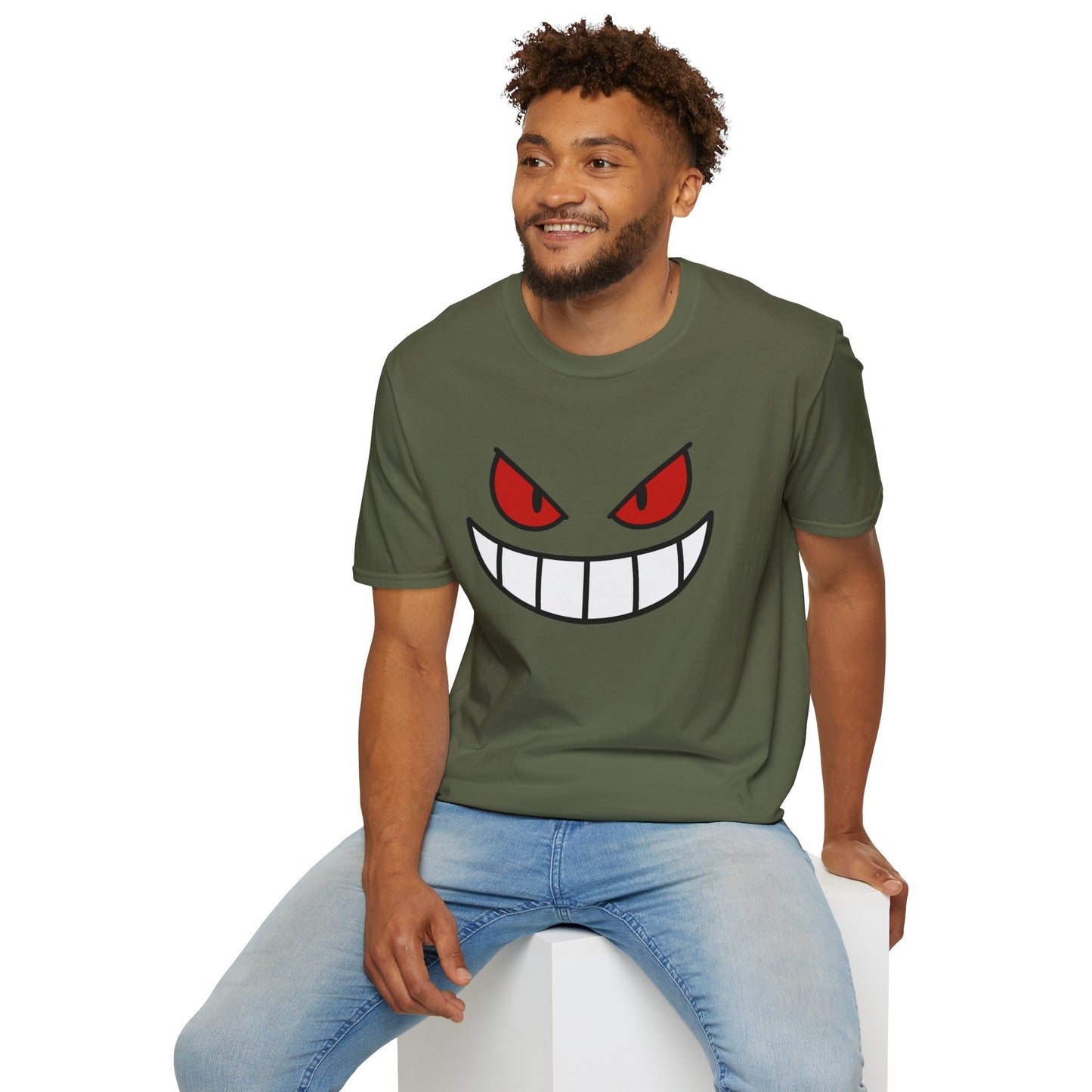 Spooky Grin Face T-Shirt - Creepy Ghost Smile Graphic Tee - Dark Humor Unisex Shirt - Anime Monster Style Funny Top