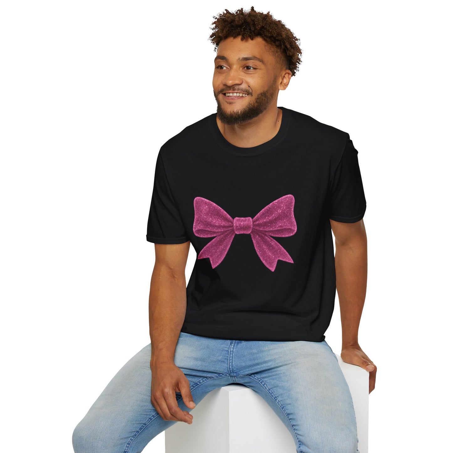Feminine Pink Bow Graphic Tee | Coquette Bow T-Shirt | Sparkly Ribbon Shirt for Soft Girl Aesthetic | Gift for Her
