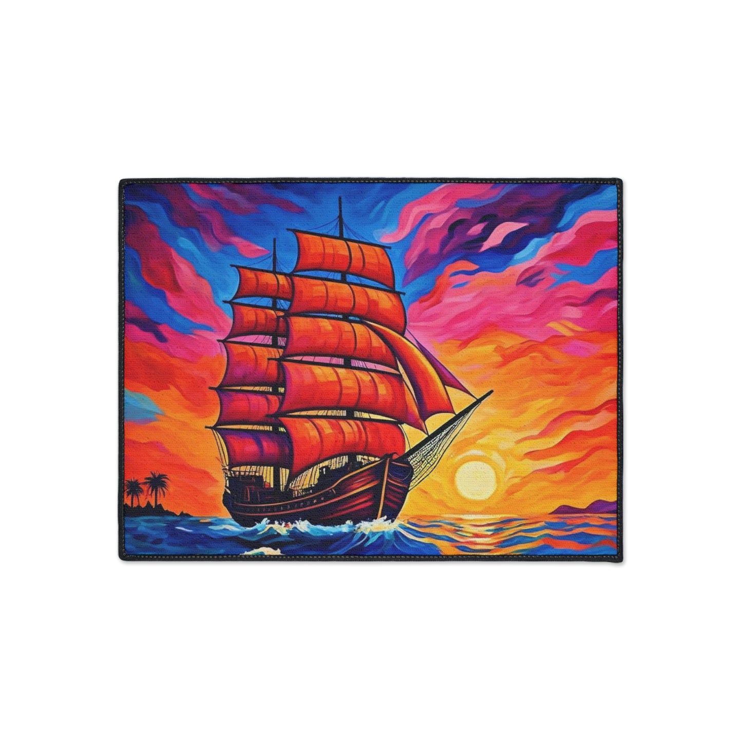 Floor Mat - Ship on Ocean at Sunset Painting