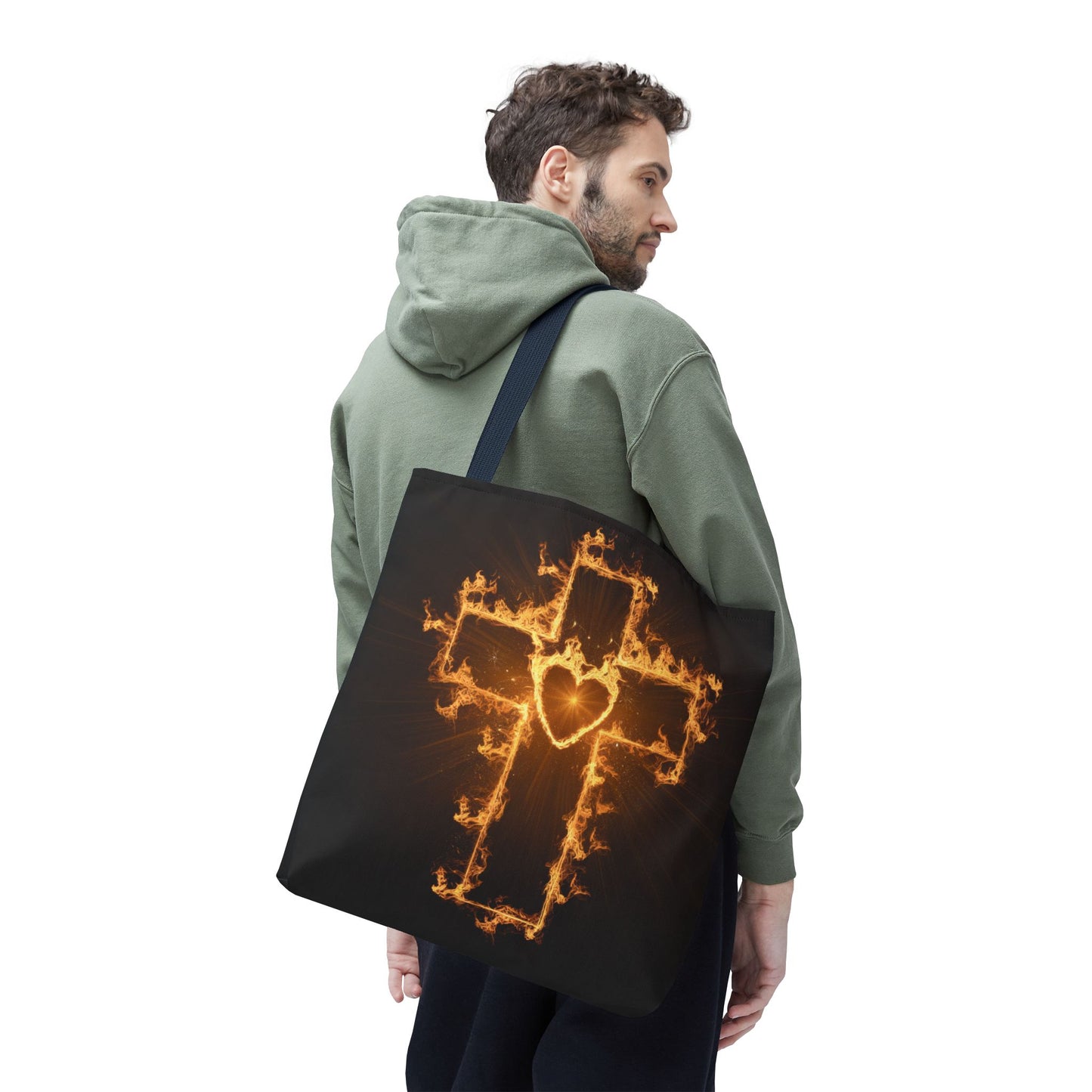 Stylish Flame Cross Tote Bag - Faith-Inspired Fashion