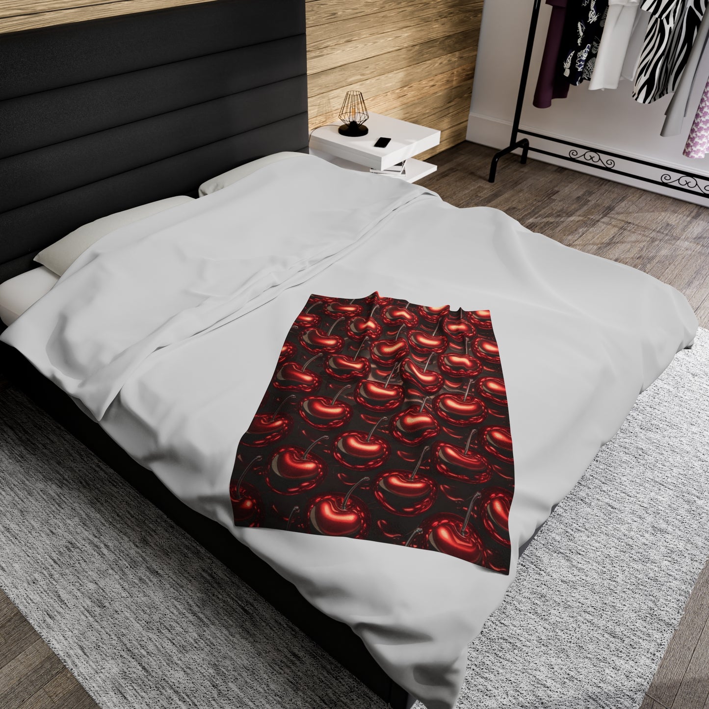 Plush Blanket with Shiny Cherry Design