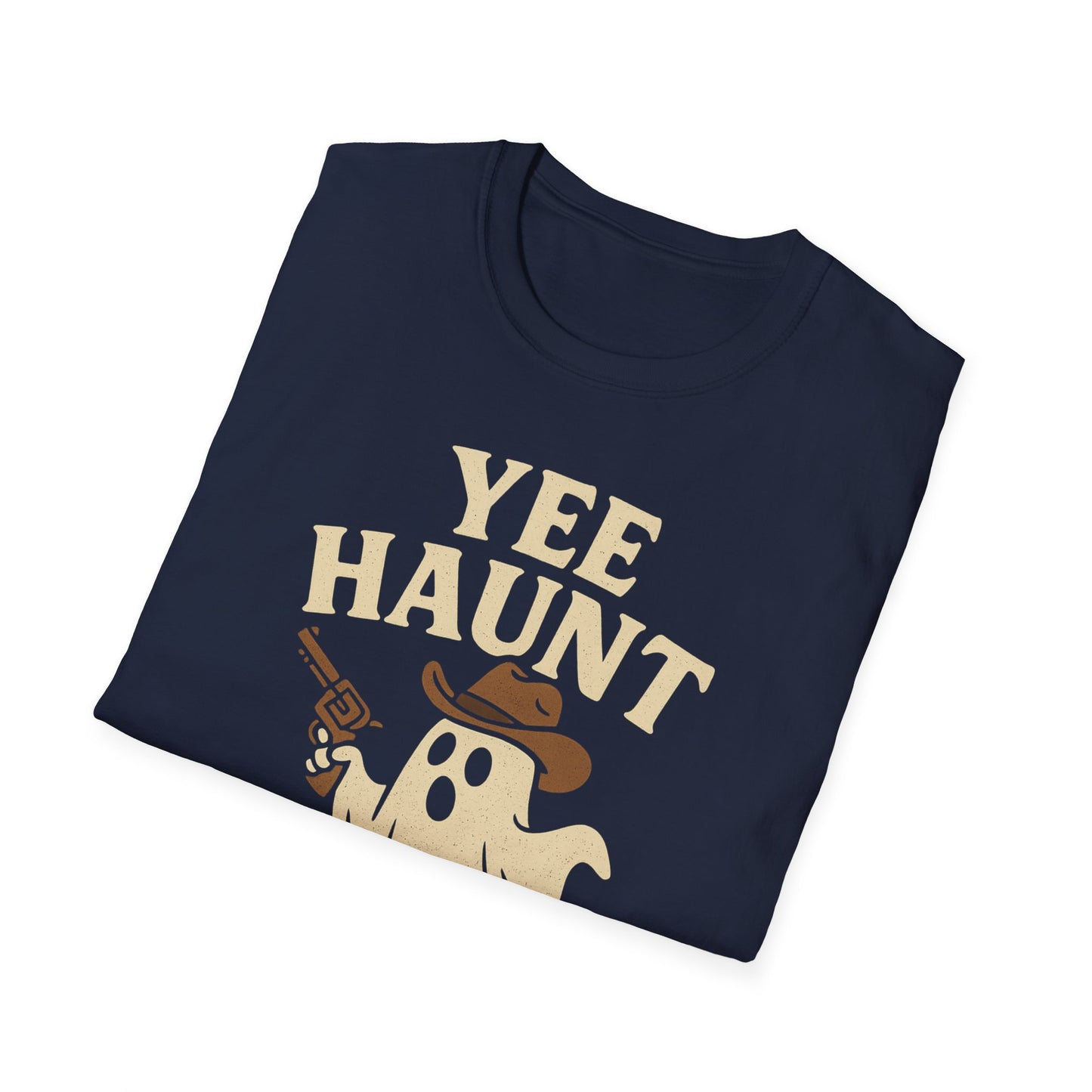 Yee Haunt Ghost Cowboy Halloween Tee - Cute Western Spooky Ghost Shirt - Boo Haw Fall Tee for Ghost Lovers - Unisex Halloween Graphic T-Shirt