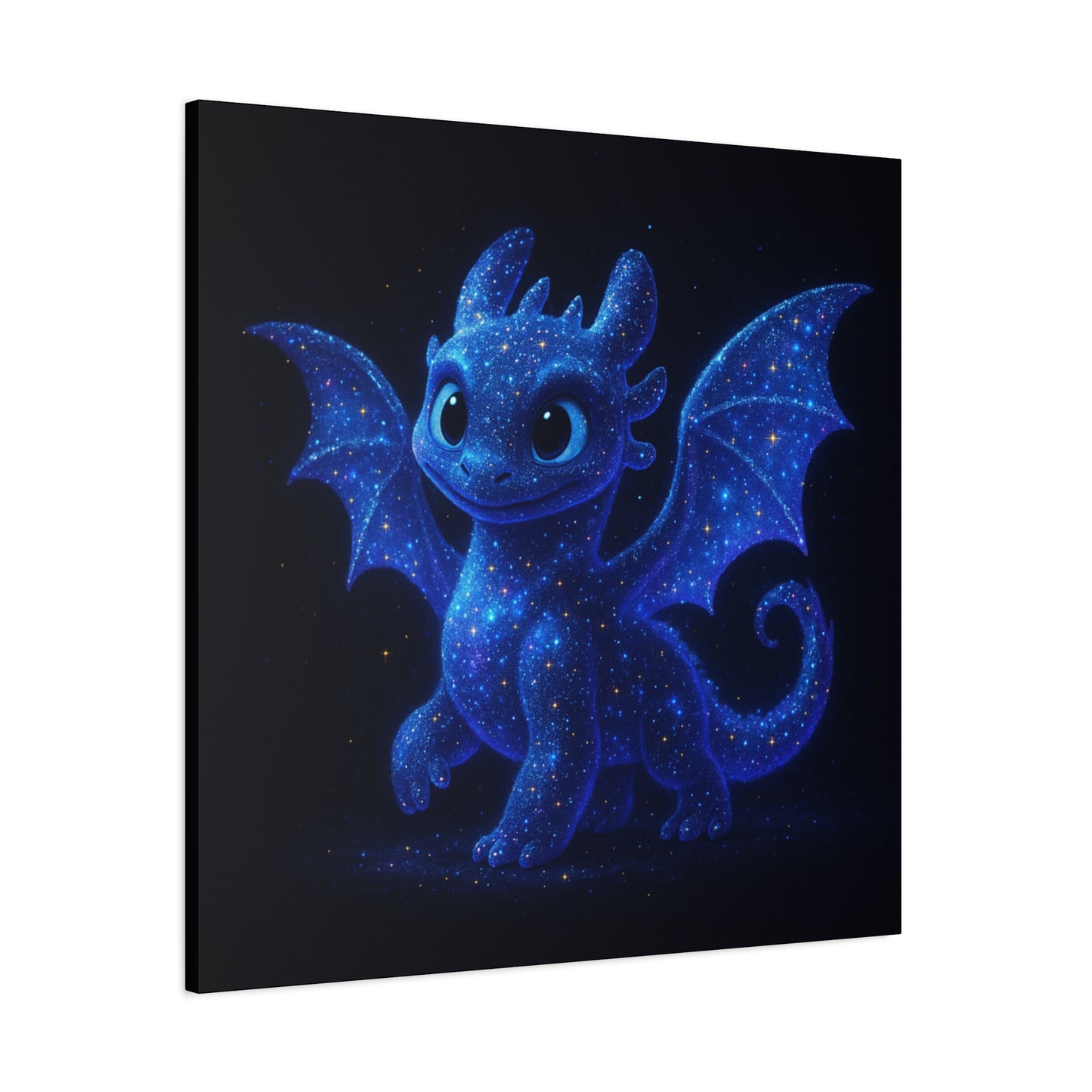 Galaxy Baby Dragon Wall Art | Cute Fantasy Dragon Canvas Print | Starry Night Nursery Decor | Whimsical Creature Room Artwork