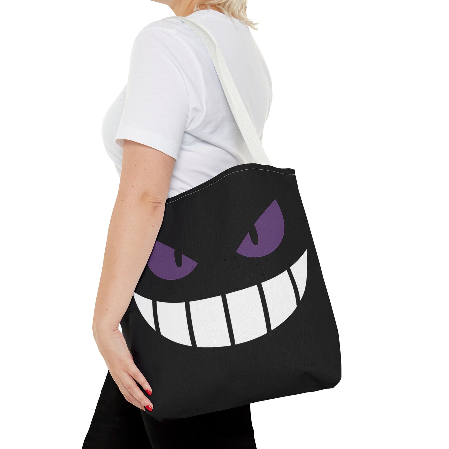 Evil Grin Tote Bag, Spooky Purple Eyes Reusable Shopping Bag, Creepy Cute Halloween Tote, Gothic Horror Canvas Bag, Gamer Room Accessory