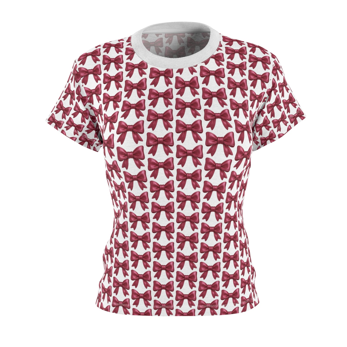 White-Stitch Bow Pattern Tee – Elegant Ribbon All-Over Print T-Shirt for Coquette Aesthetic Lovers – Feminine, Soft-Girl Friendly Gift Top