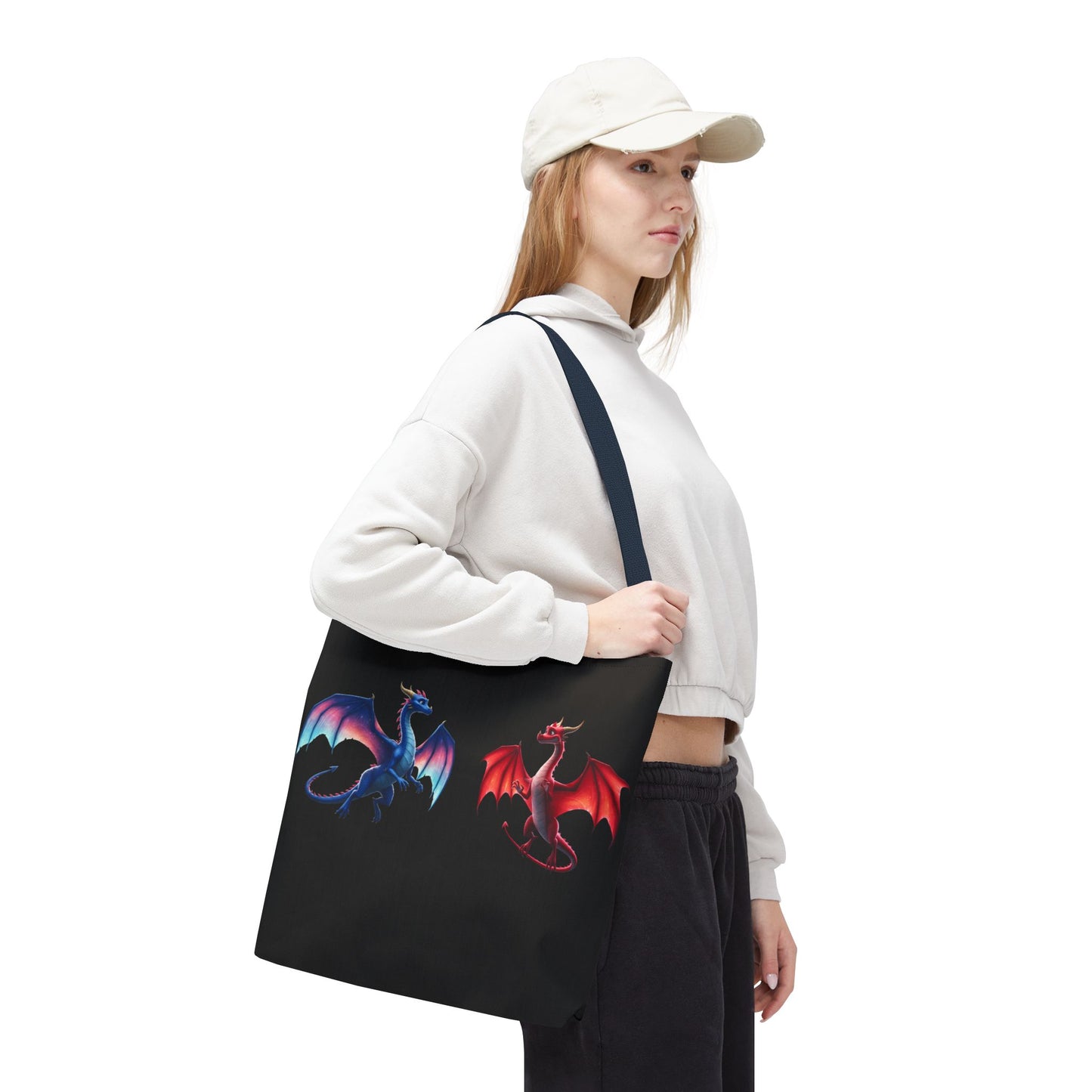 Double-Sided Fantasy Dragon Tote Bag - Cute Green & Blue-Red Dragons, Eco Canvas Book Lover Gift, Reusable Shopping Tote