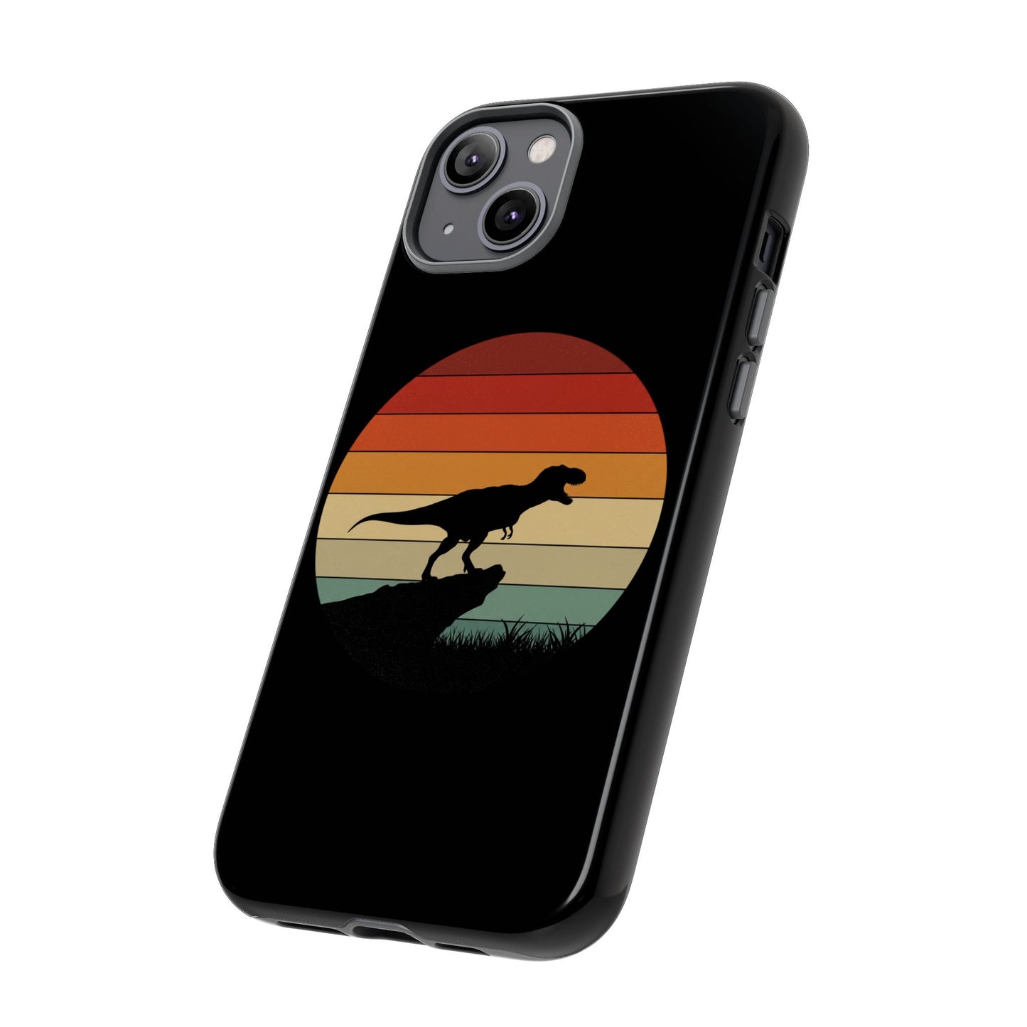 Retro Sunset Dinosaur iPhone Case | T‑Rex Silhouette Vintage Phone Cover for iPhone 14/15/16 Pro | Aesthetic Dinosaur Gift