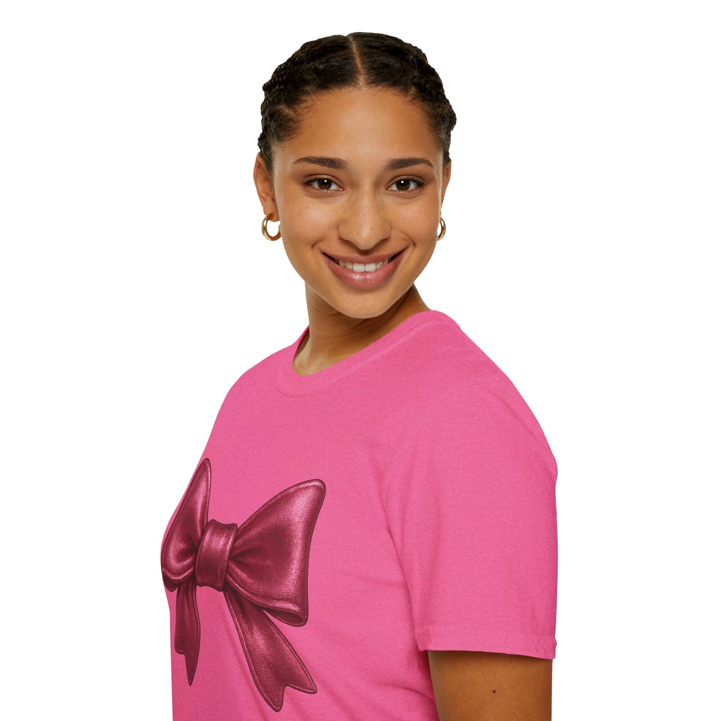 Metallic Burgundy Bow T-Shirt π | Elegant Cute Graphic Tee | Unisex Softstyle Shirt | Gift for Her, Aesthetic Outfit, Celebration Wear