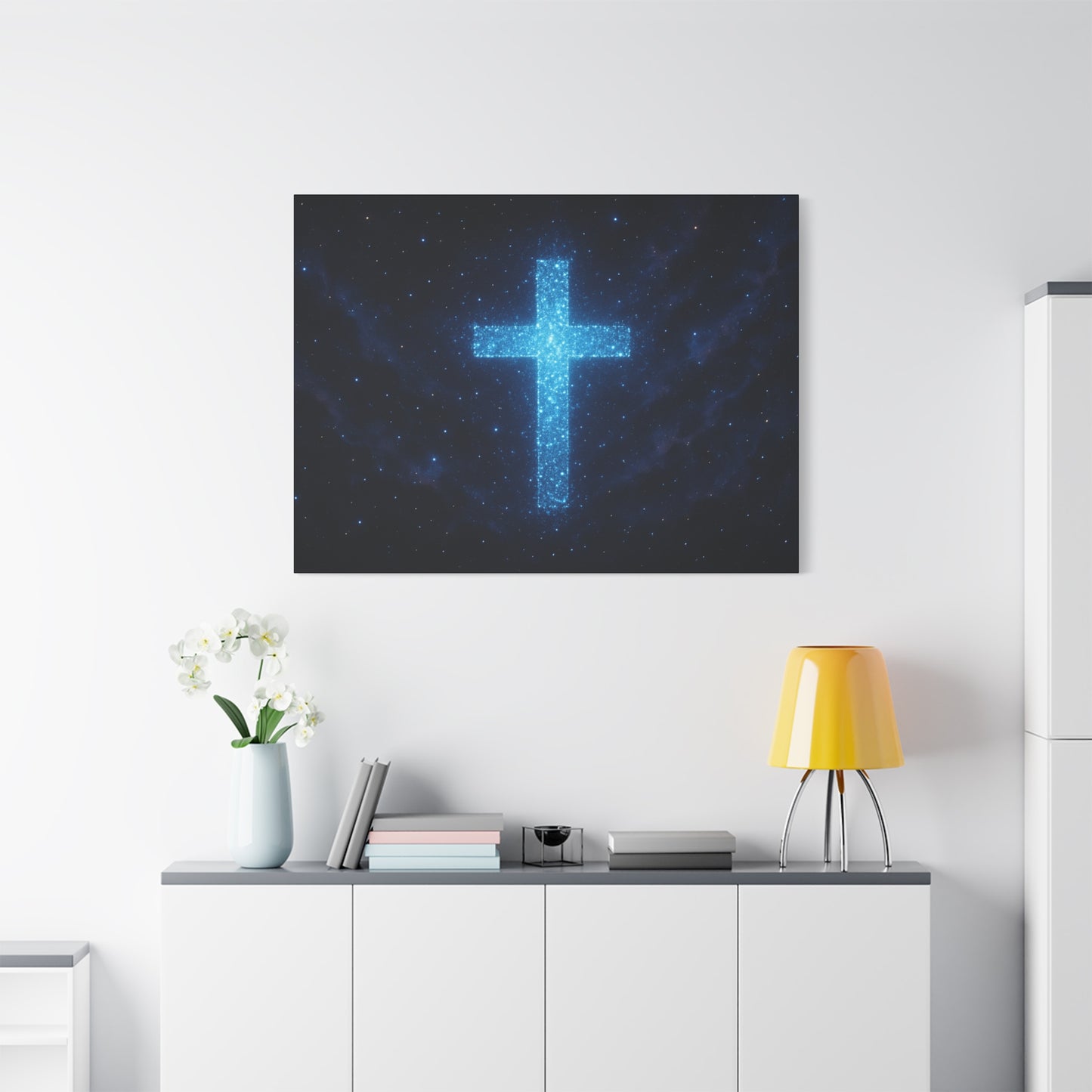 Canvas Wall Art - Bioluminescent Cross Design Spiritual Decor Christian Art Religious Canvas Gift for Believers