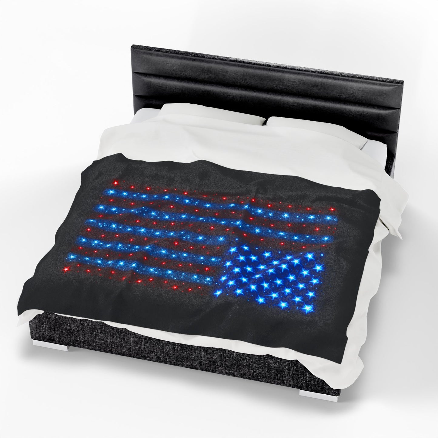 Starry Bioluminescent USA Flag Plush Blanket - Velveteen Patriotic Throw - 4th July Cozy Home Decor - Modern Stars and Stripes Throw