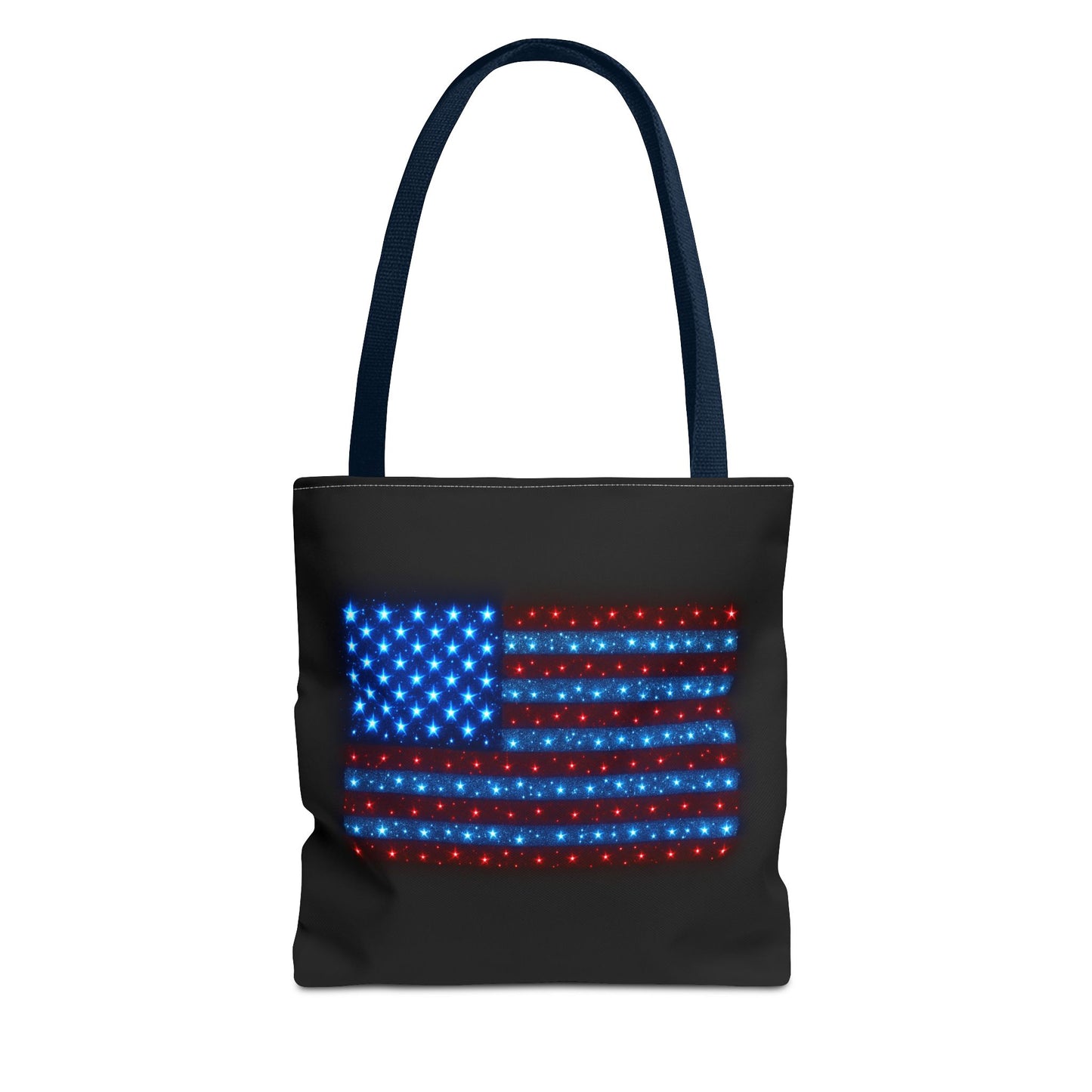 Galaxy Bioluminescent USA Flag Tote Bag - Patriotic Cosmic Canvas Shopper - Starry Red White Blue Tote Non-Glow - 4th July Gift