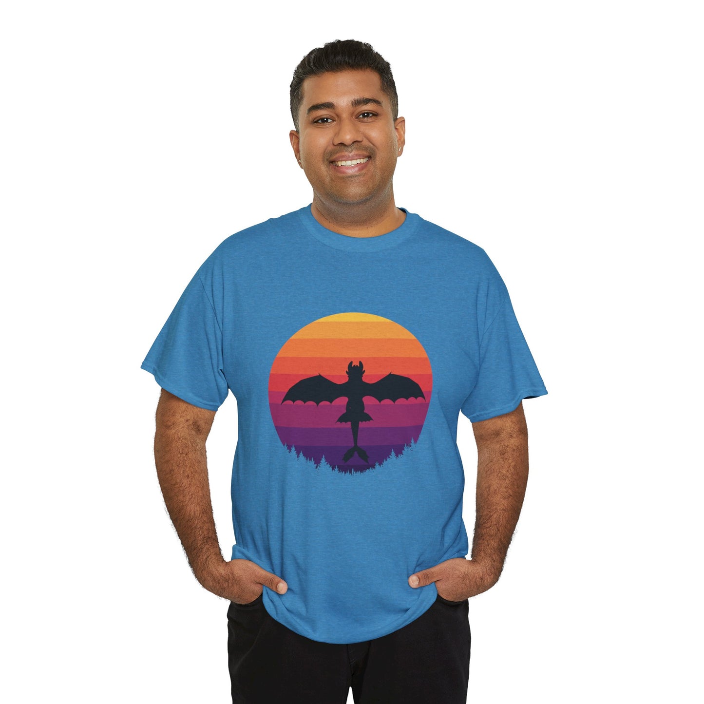 Night Dragon Sunset T-Shirt | Retro Dragon Silhouette Tee | Fantasy Dragon Shirt | Unisex Graphic Tee | Gift for Dragon Lovers