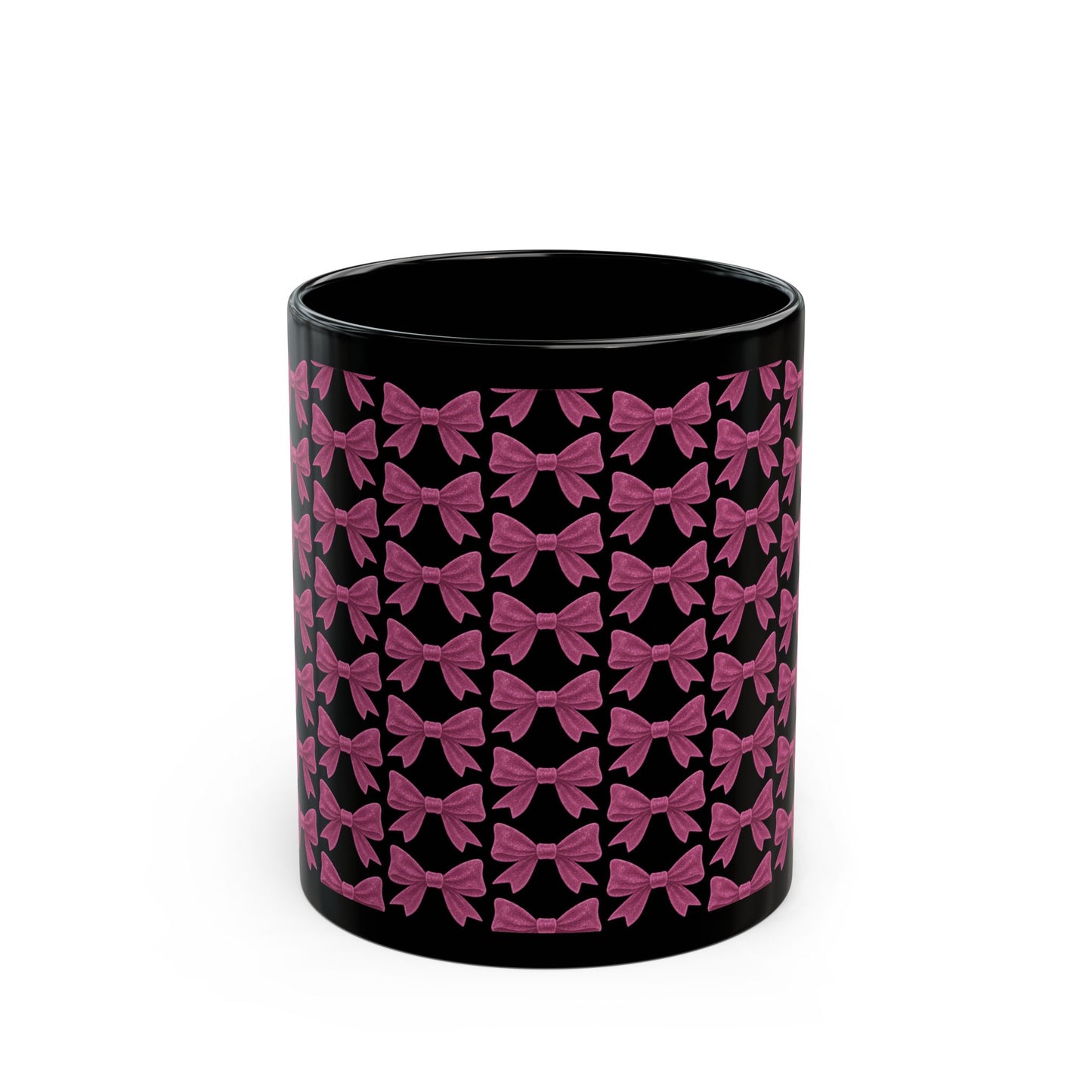 Mug with Sparkling Pink Bow Pattern Feminine Cup Unique Decor Black Pink Kitchen Mug
