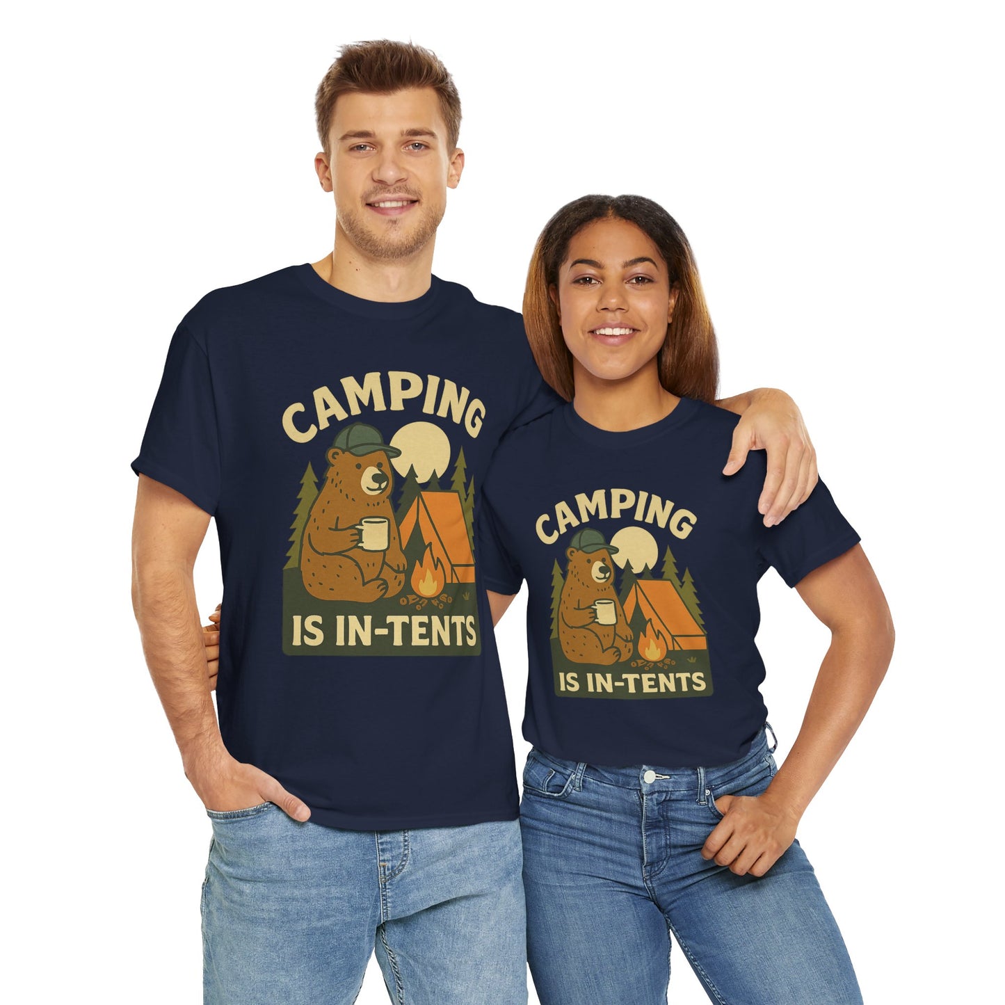 Camping Is In-Tents Funny Bear Camping Tee - Cute Outdoorsy Pun Shirt - Retro Campfire Graphic, Nature Lover Gift, Unisex Adventure Apparel