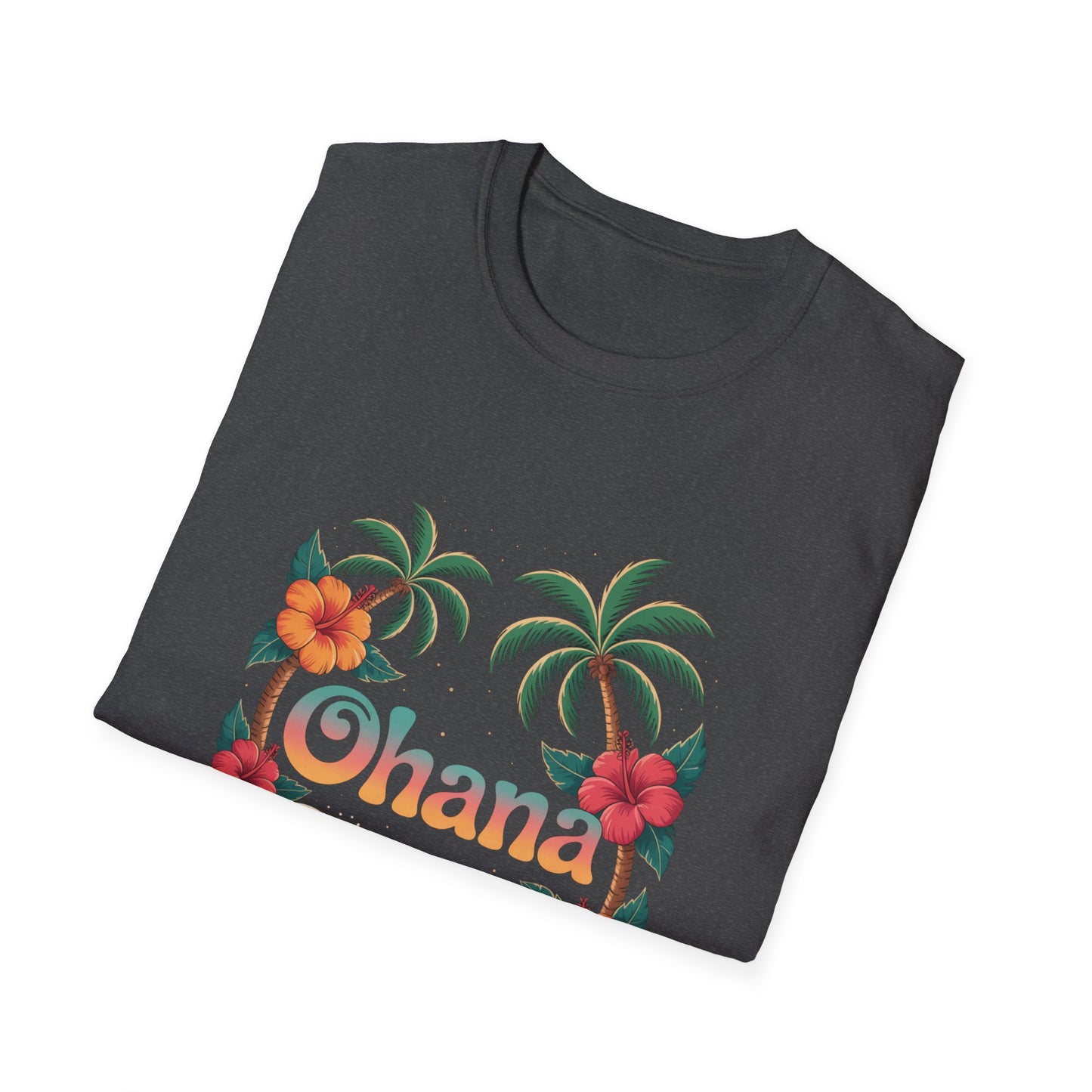 Ohana Shirt - Retro Hawaiian Sea Turtle & Palm Tree Graphic Tee - Tropical Beach Family Gift, Summer Vacation Aesthetic T-Shirt