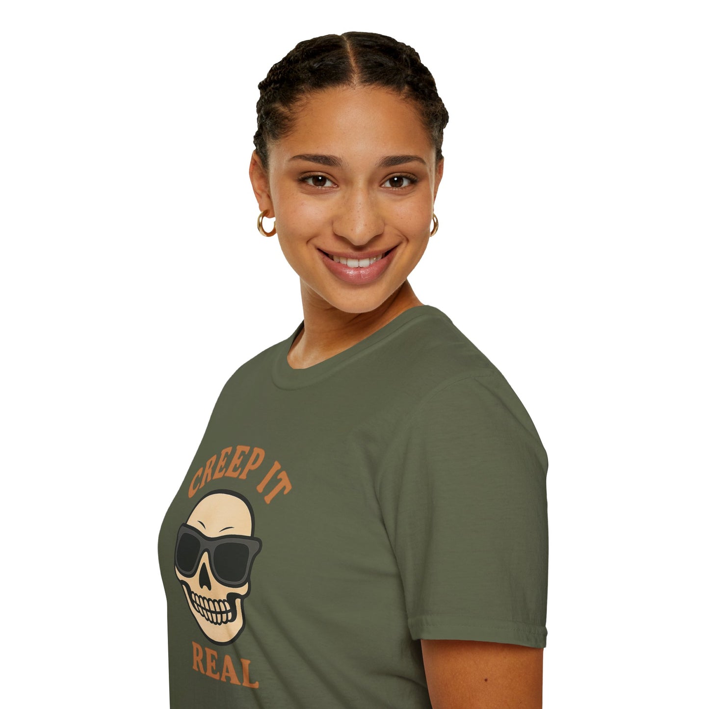 Creep It Real Shirt - Funny Skull Halloween T-Shirt, Spooky Season Graphic Tee, Cool Skeleton with Sunglasses, Humorous Fall Top