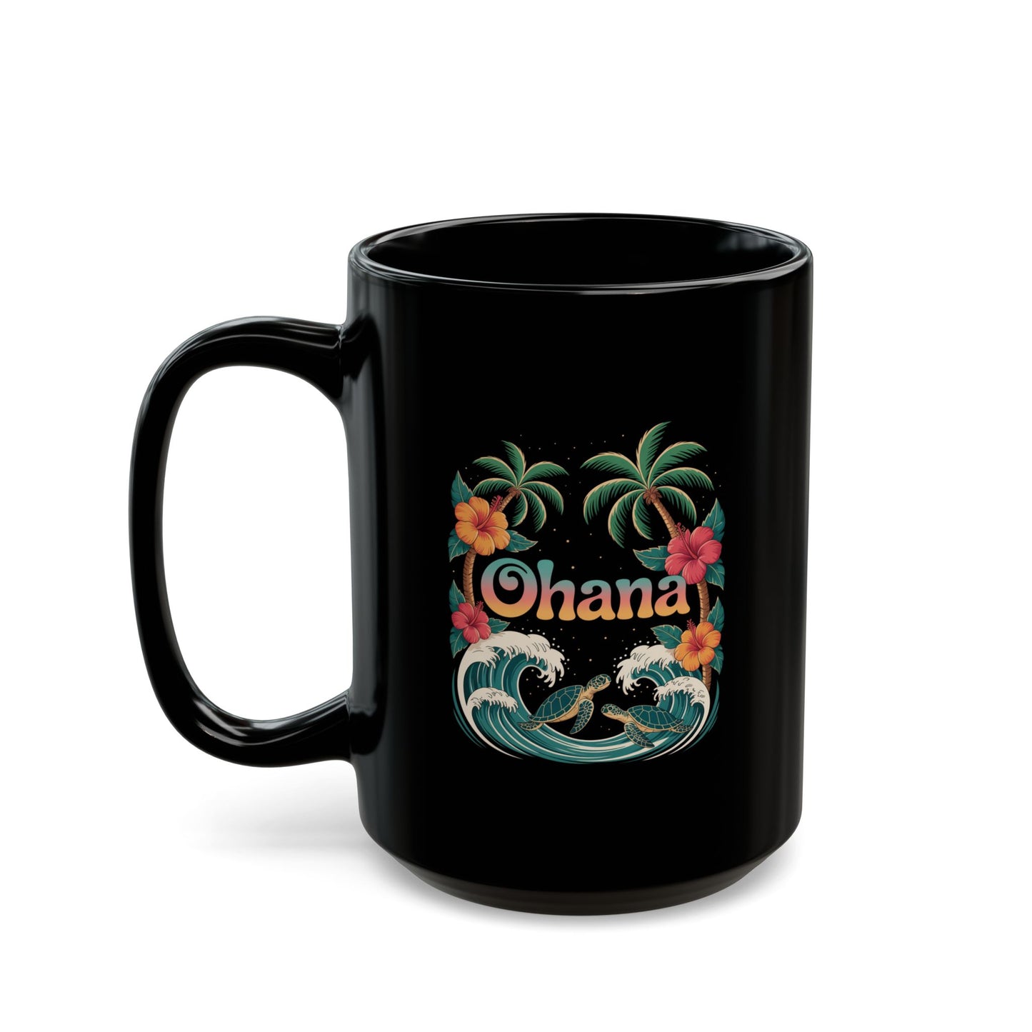 Ohana Hawaiian Mug - Tropical Beach Coffee Cup with Sea Turtles & Palm Trees - Family Gift Idea - Coastal Vibes Island Aesthetic