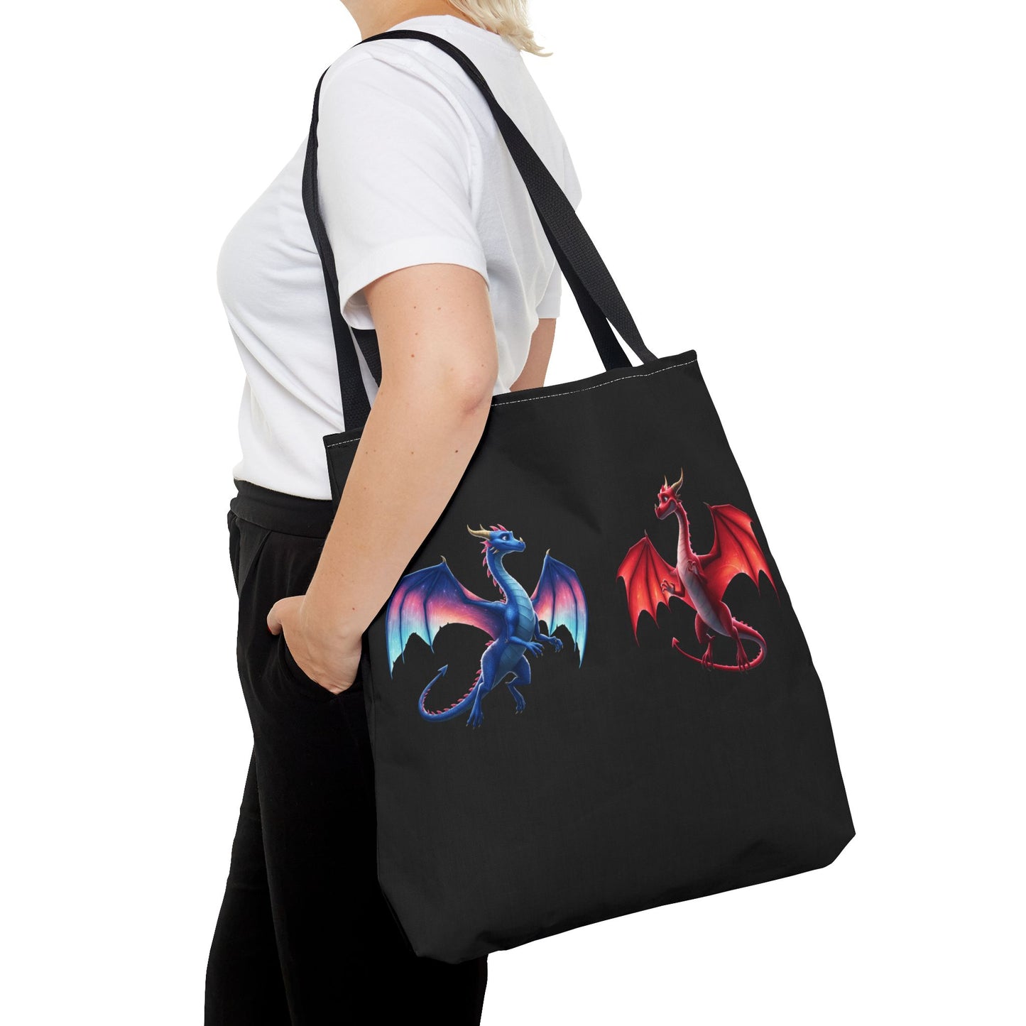 Double-Sided Fantasy Dragon Tote Bag - Cute Green & Blue-Red Dragons, Eco Canvas Book Lover Gift, Reusable Shopping Tote