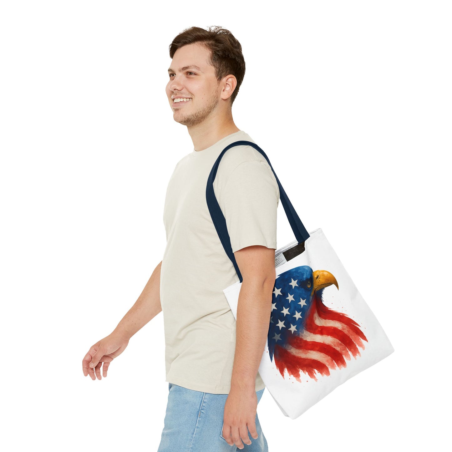 Patriotic Eagle Tote Bag USA Flag Canvas Carryall - Eco-Friendly Independence Day, Memorial Day Gift for Veterans, Reusable Shopping Bag
