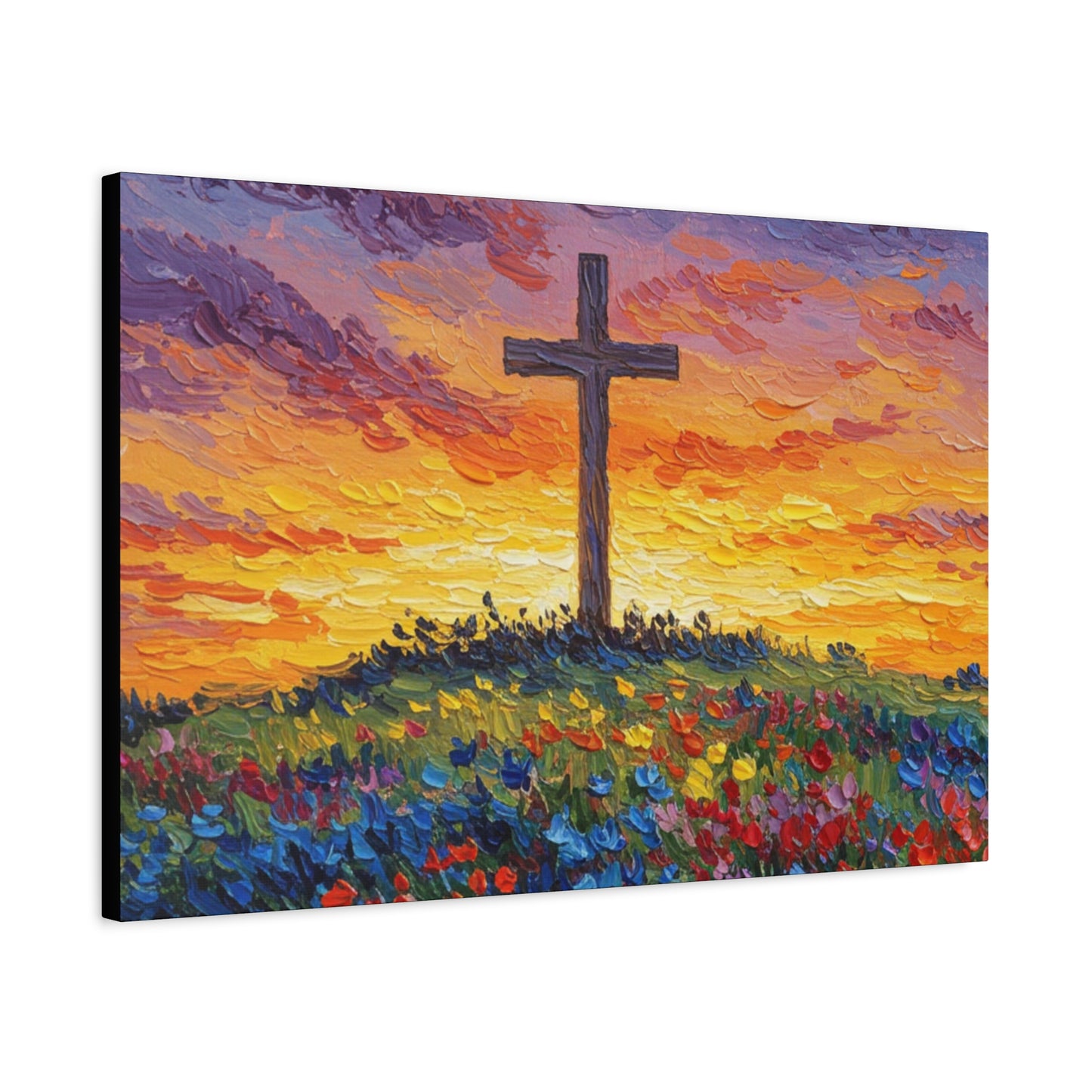 Van Gogh Inspired Inspirational Stretched Canvas Art - Sunset Cross Landscape