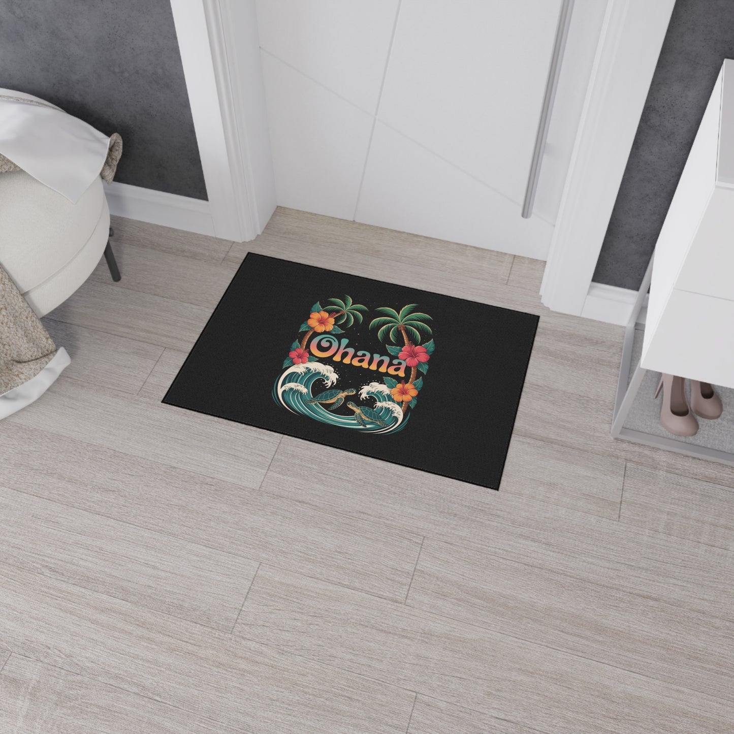 Ohana Hawaiian Door Mat - Tropical Welcome Mat - Beach House Entryway Rug - Coastal Home Decor - Island Aloha Summer Doormat