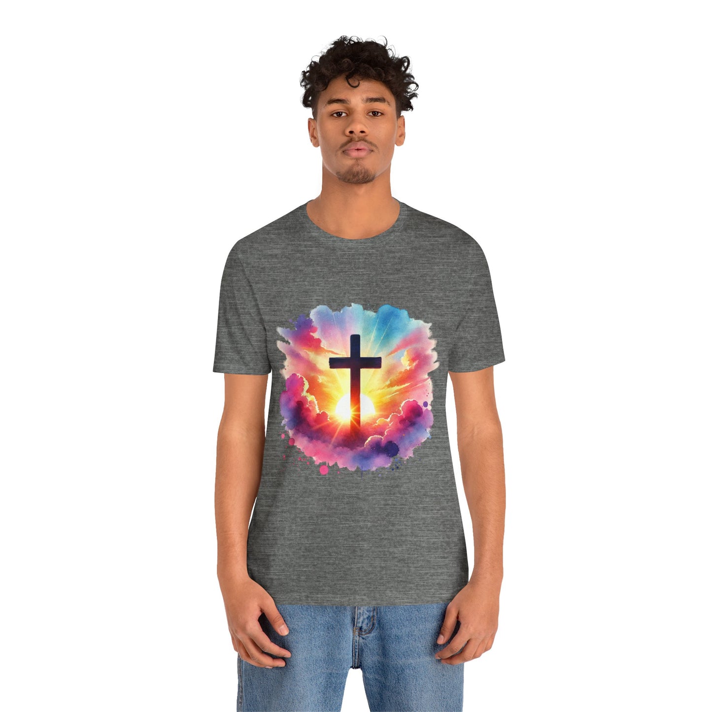 Faith Cross Sunburst Christian Tee | Inspirational Christian T-Shirt | Colorful Sunrise Cross Shirt | Faith Gifts for Women Men