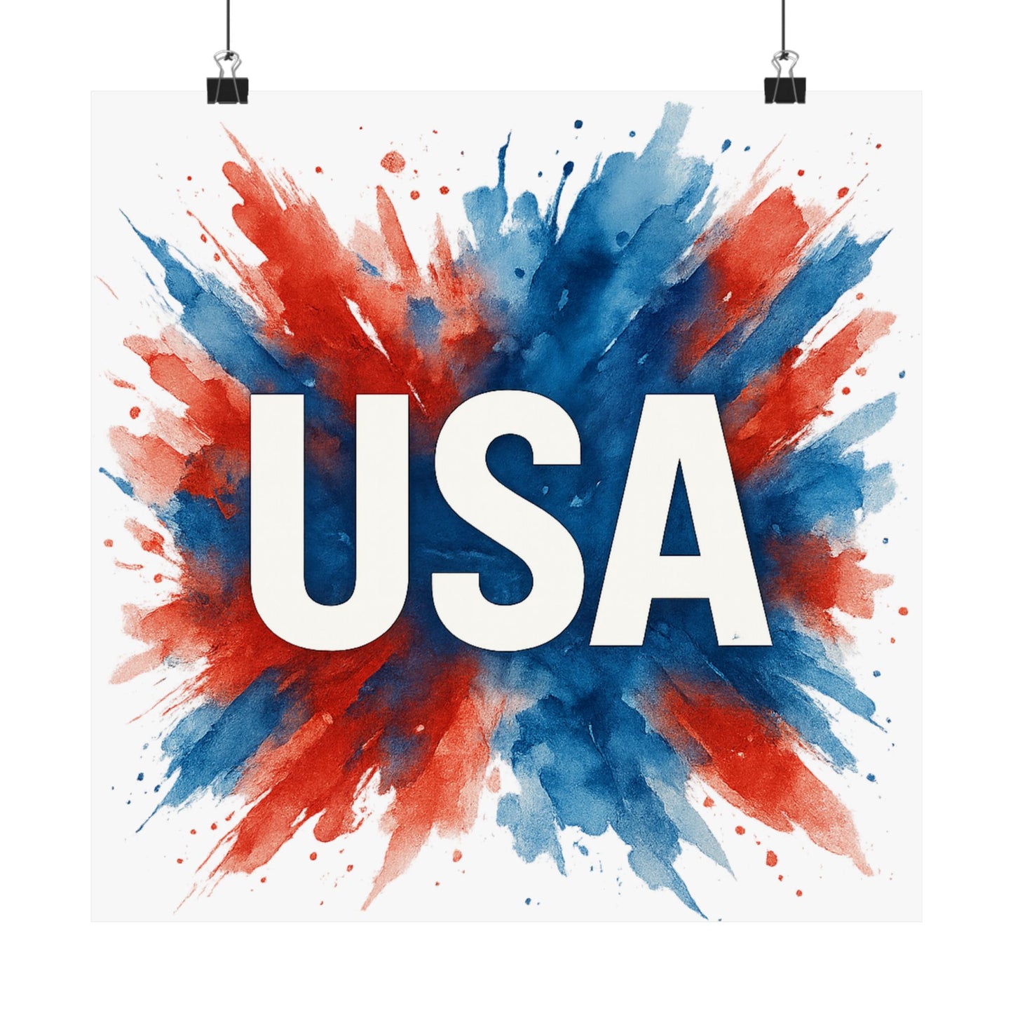 USA Watercolor Poster - Patriotic Red White and Blue Wall Art, 4th of July Decor, Ready-to-Frame American Pride Print