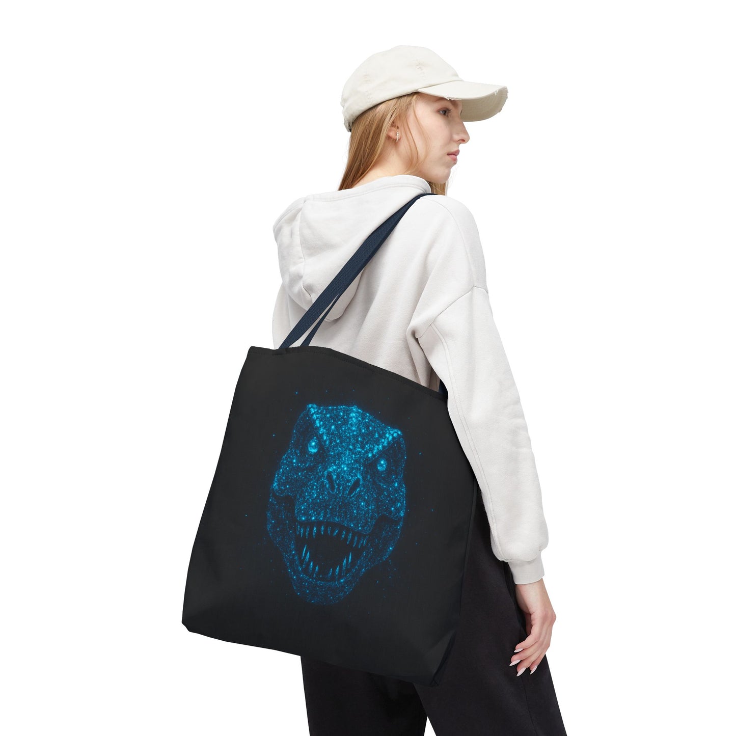 Bioluminescent Dino Tote Bag | Retro T-Rex Galaxy Canvas Shopper - Eco AOP Tote, Ocean Glow Dinosaur Art, Gift for Paleontology Fans