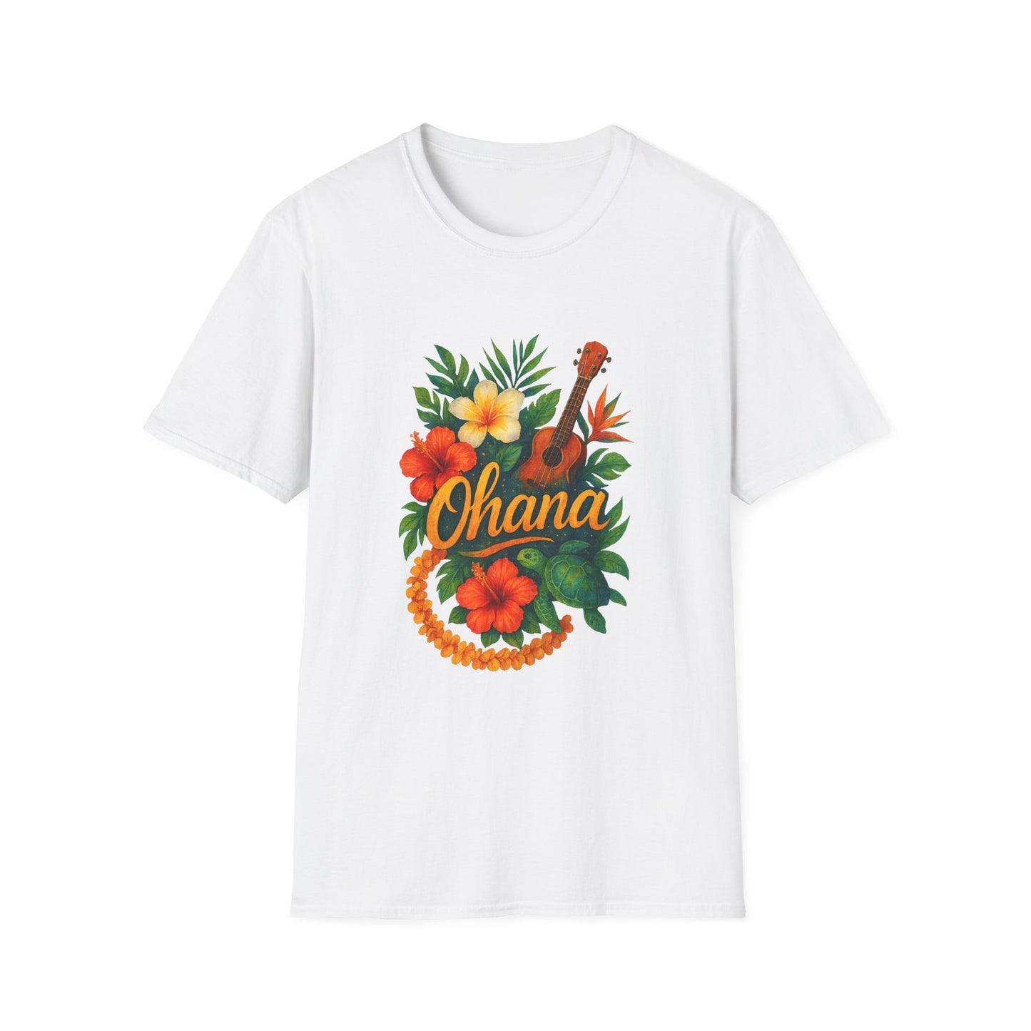 Ohana Hawaiian Shirt | Tropical Family T-Shirt | Luau Vacation Tee | Aloha Summer Shirt | Ukulele Turtle Floral Beach Gift
