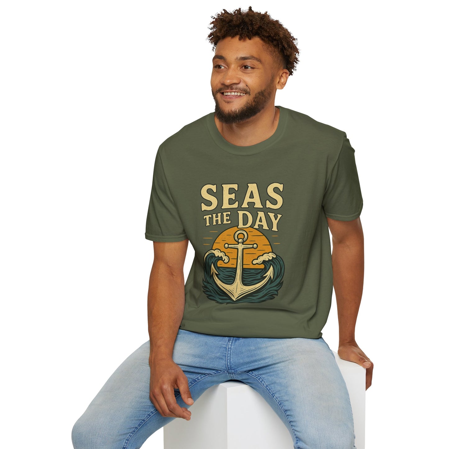 Seas the Day Shirt – Nautical Anchor Ocean Tee | Coastal Beach Graphic T-Shirt | Funny Seaside Pun Gift | Unisex Summer Travel Top