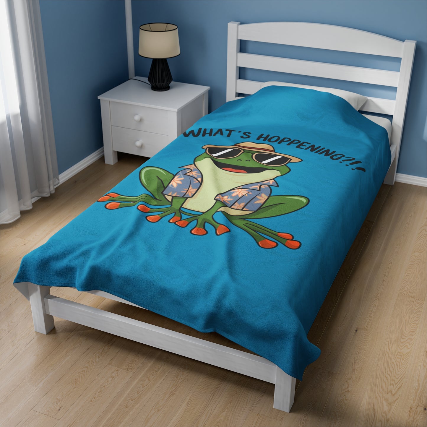 Plush Blanket - Frog What's Hoppening Pun Design