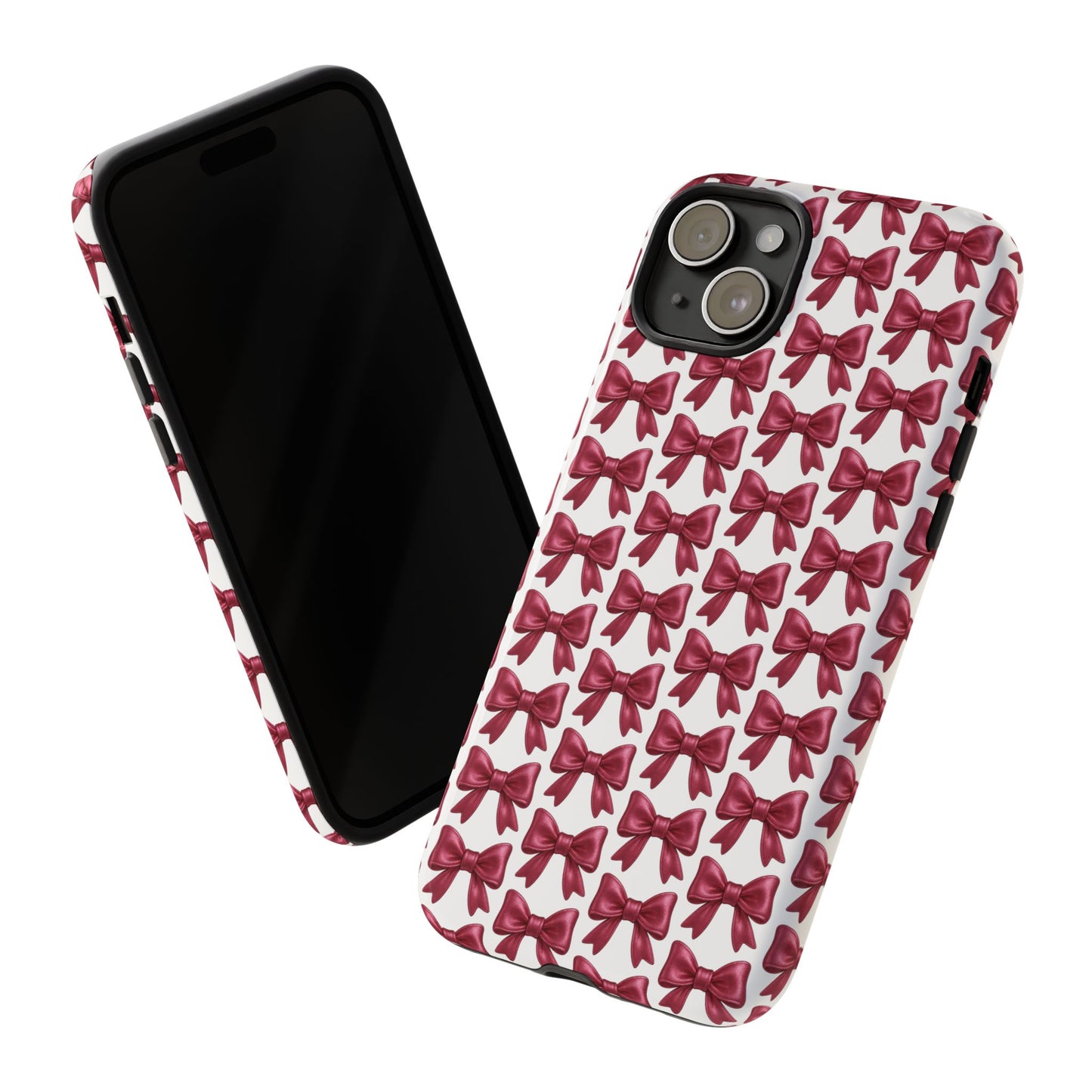 Coquette Bow iPhone Case - Burgundy Ribbon Pattern Phone Cover, Girly Aesthetic Accessory, Cute Gift for Her