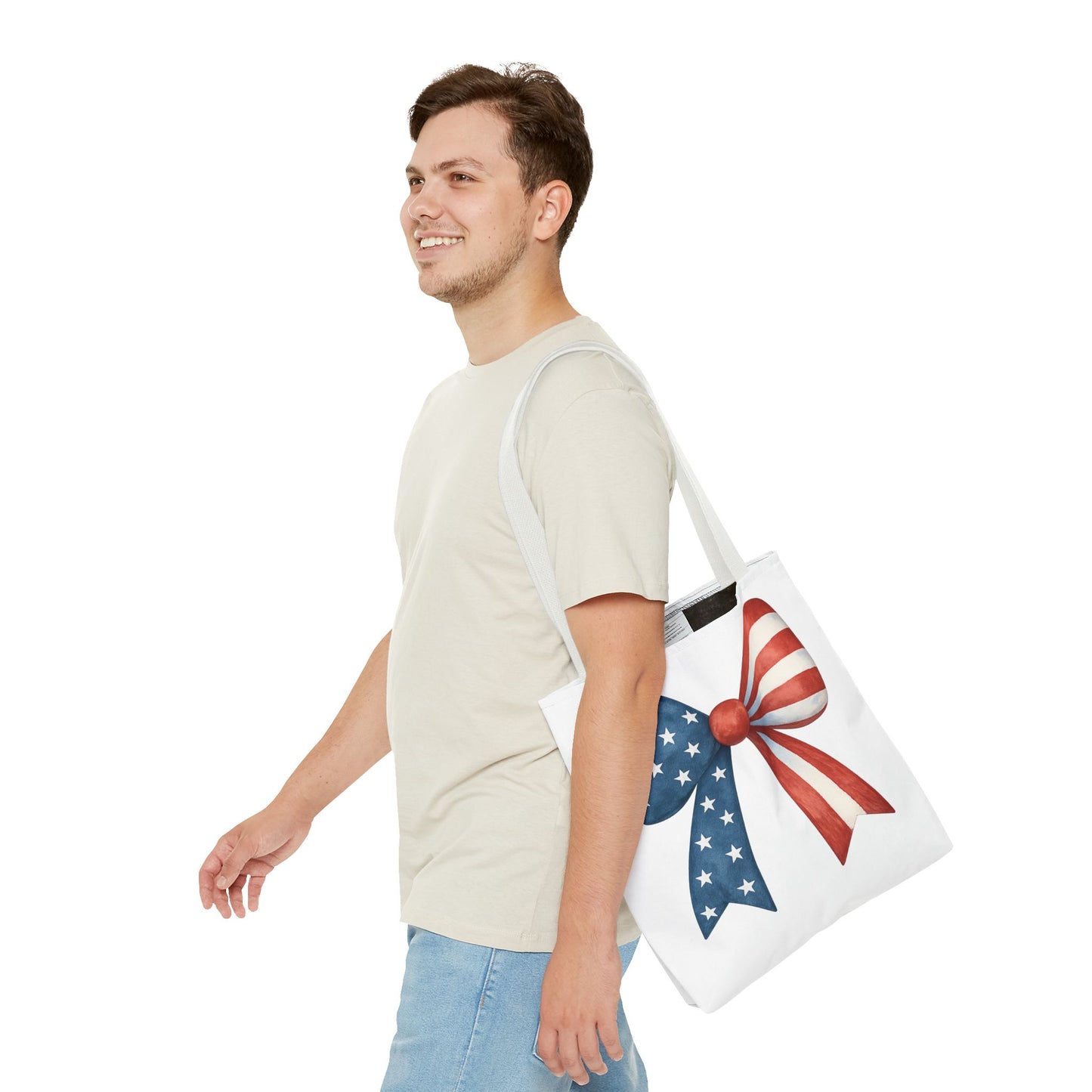 Patriotic Bow Tote Bag | 4th of July Reusable Bag | American Flag Tote | USA Stars Stripes Bag | Independence Day Gift | USA Market Bag