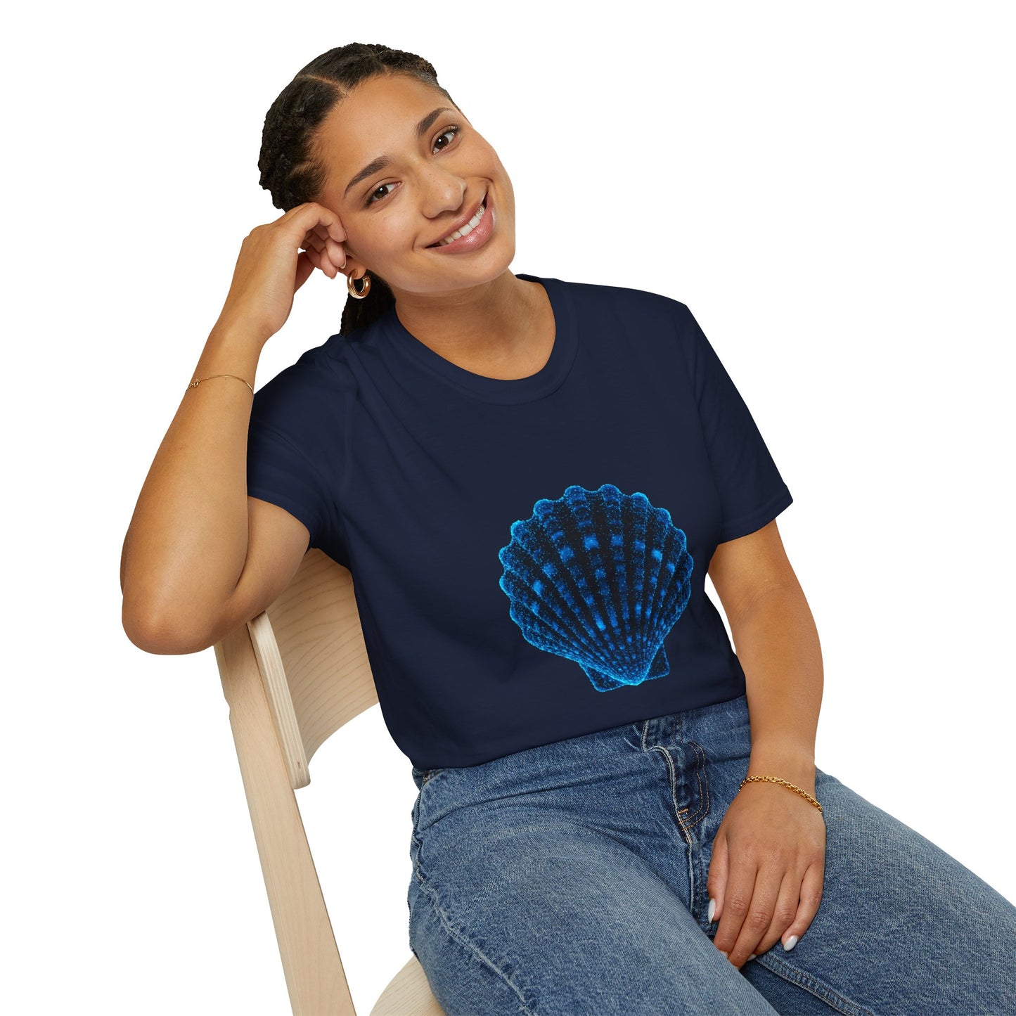 Geometric Digital Shell T‑Shirt • Nature Inspired Graphic Tee • Cottagecore, Y2K Nostalgia, Bold Minimalist Women & Men Gift