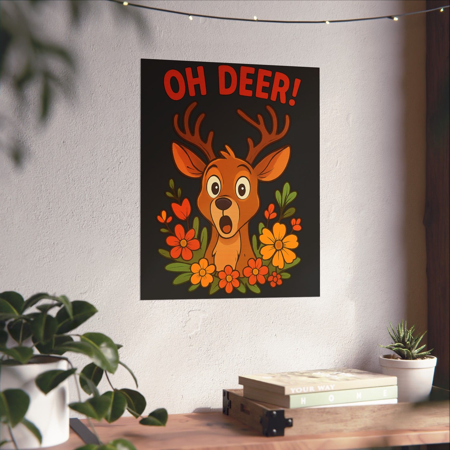 Vertical Poster - Startled Deer 'Oh Deer' Wildlife Decor Nature Decoration Funny Poster