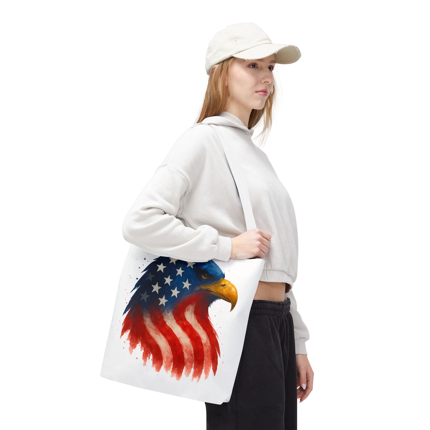 Patriotic Eagle Tote Bag USA Flag Canvas Carryall - Eco-Friendly Independence Day, Memorial Day Gift for Veterans, Reusable Shopping Bag